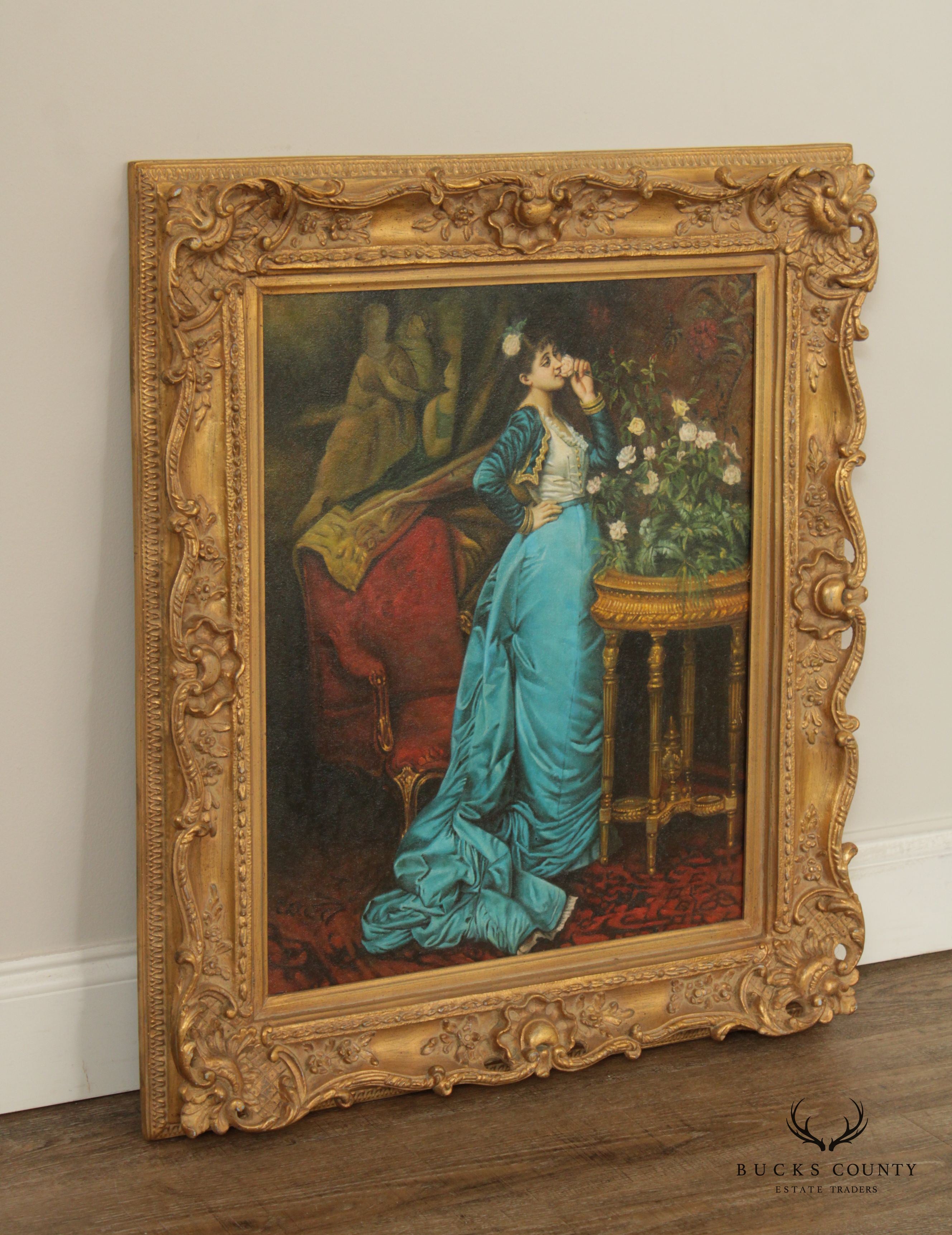 Vintage 'In Delightful Anticipation' Original Painting after Auguste Toulmouche