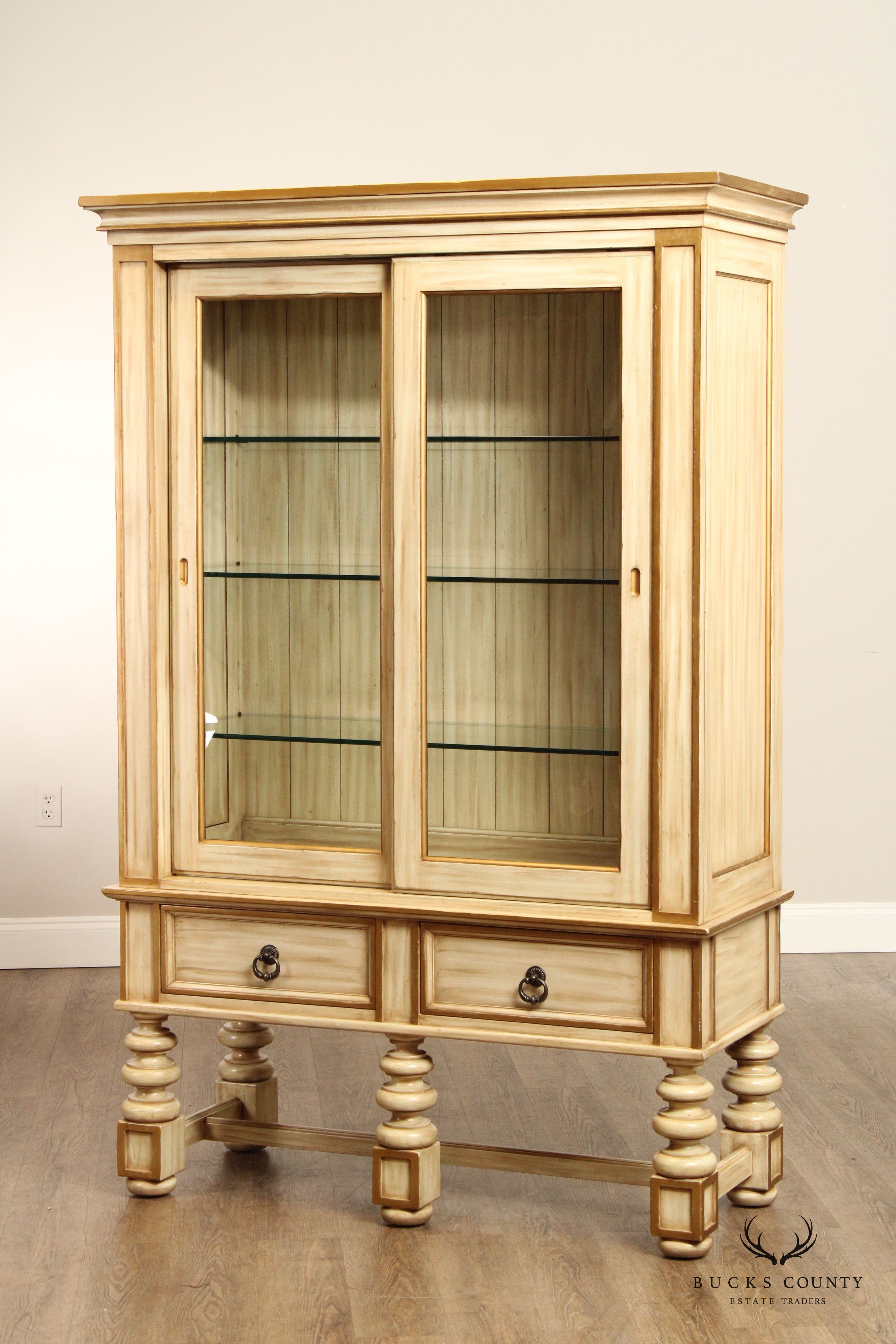 Harden Tuscan Style Paint Decorated Sliding Door China Display Cabinet