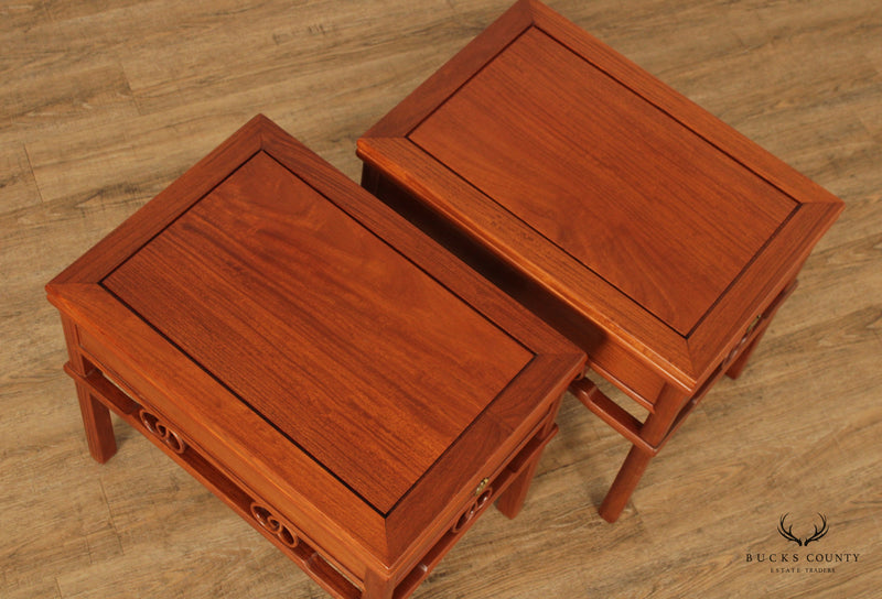 Vintage Pair of Chinese Hardwood One-Drawer Side Tables