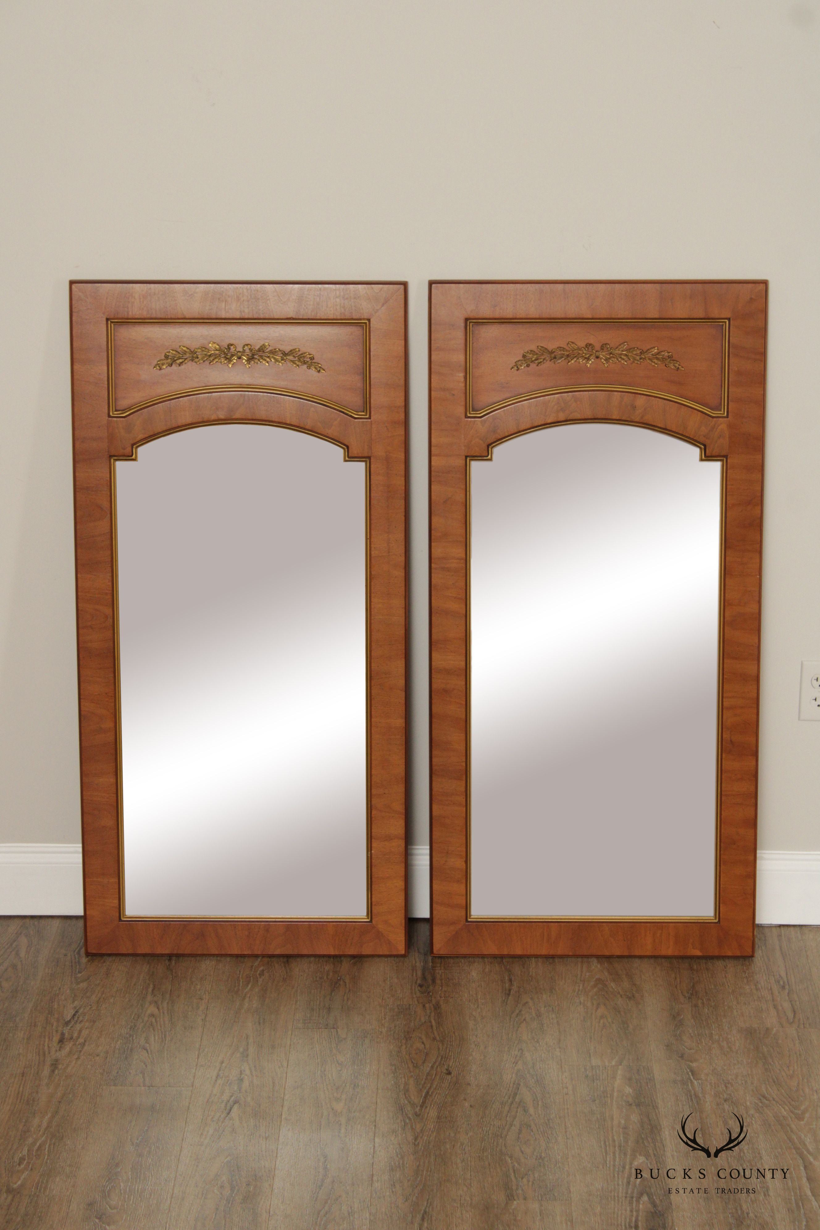 Henredon Vintage Pair Of Walnut Louis XV Style Trumeau Wall Mirrors