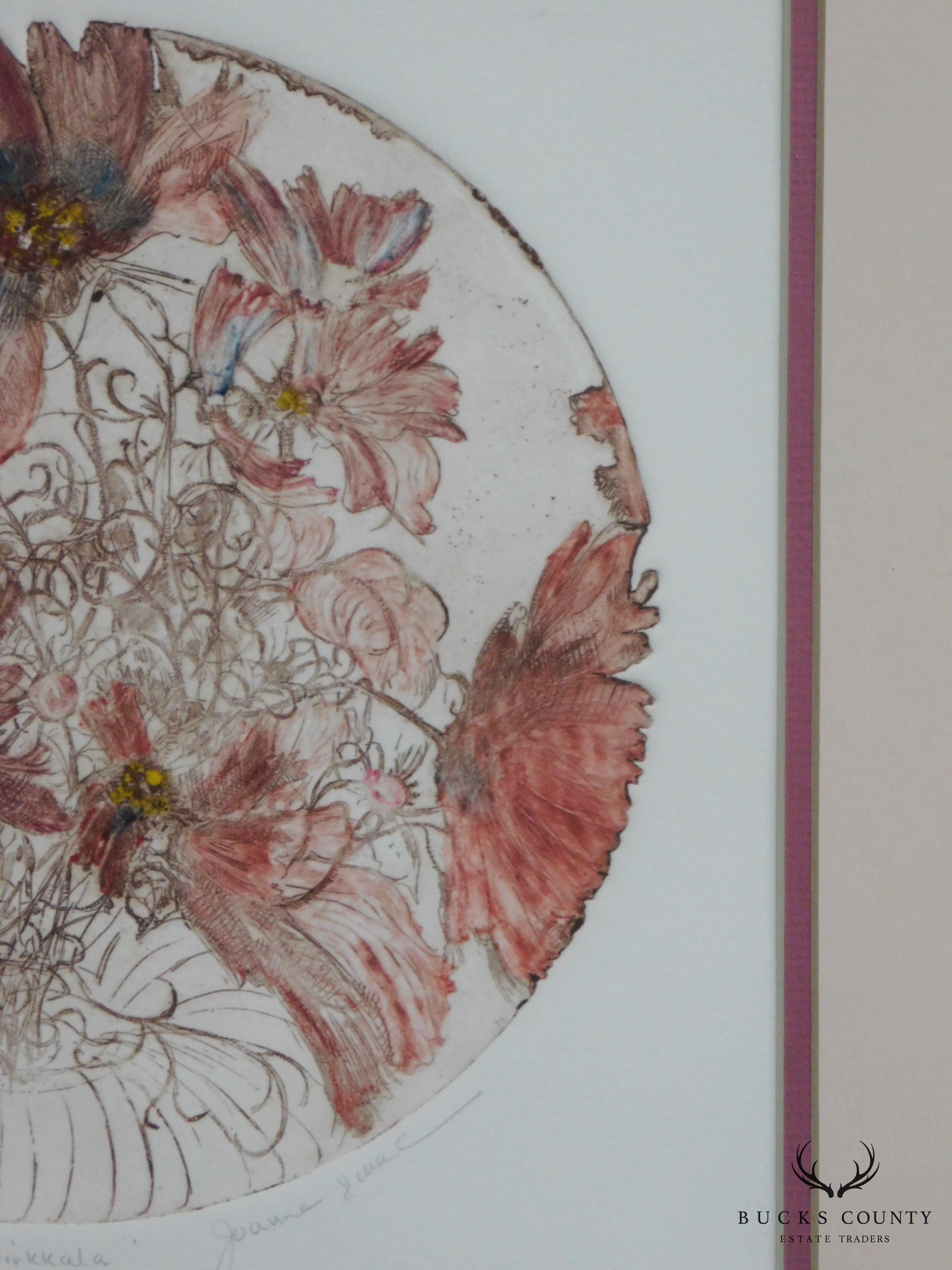 Framed, Hand-Colored Limited Edition Etching by Joanne Isaacs "Cosmos in Tapio Wirkkala"