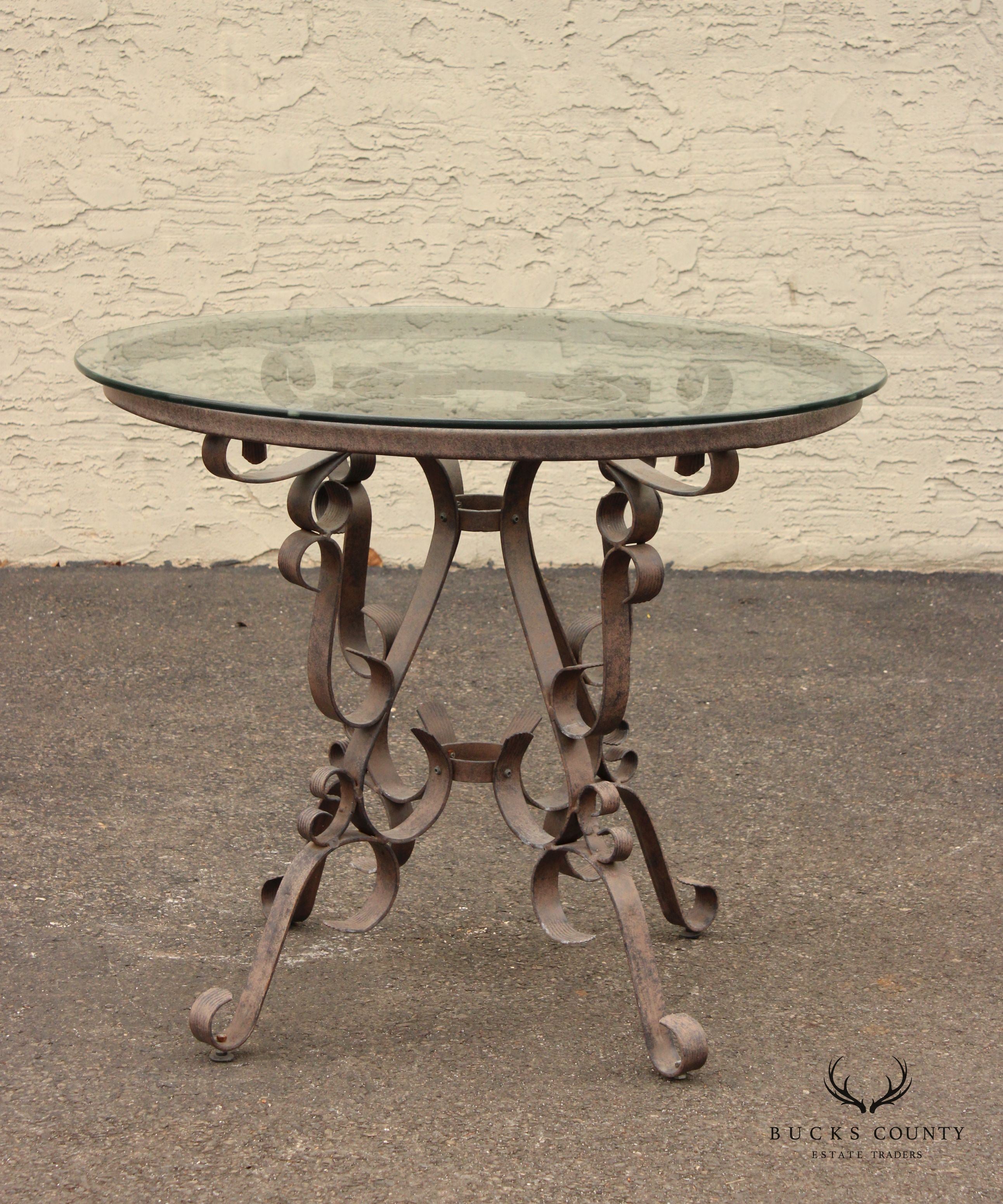 Victorian Style Vintage Glass Top Wrought Iron Garden Dining Table