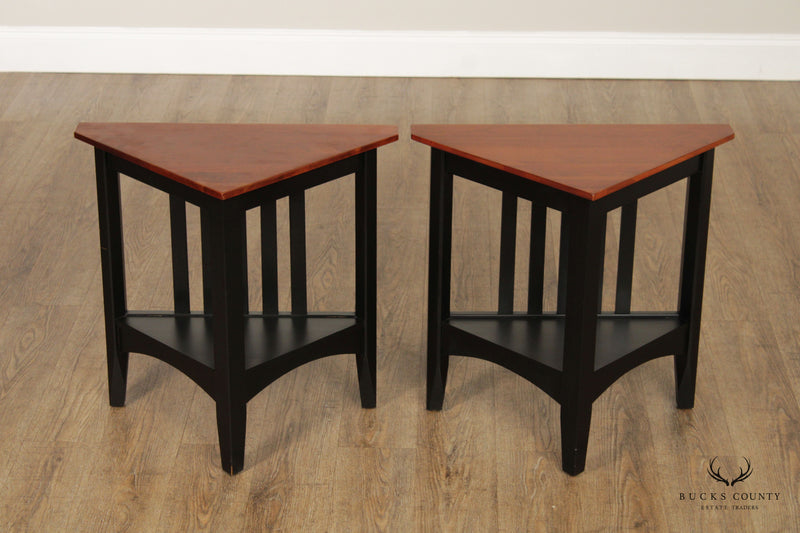 Ethan Allen American Impressions Pair Of Cherry Triangular Side Tables