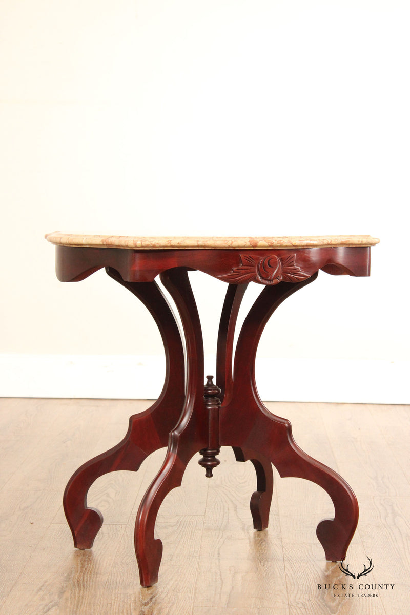 Victorian Style Italian Marble Top Carved Mahogany Side Table