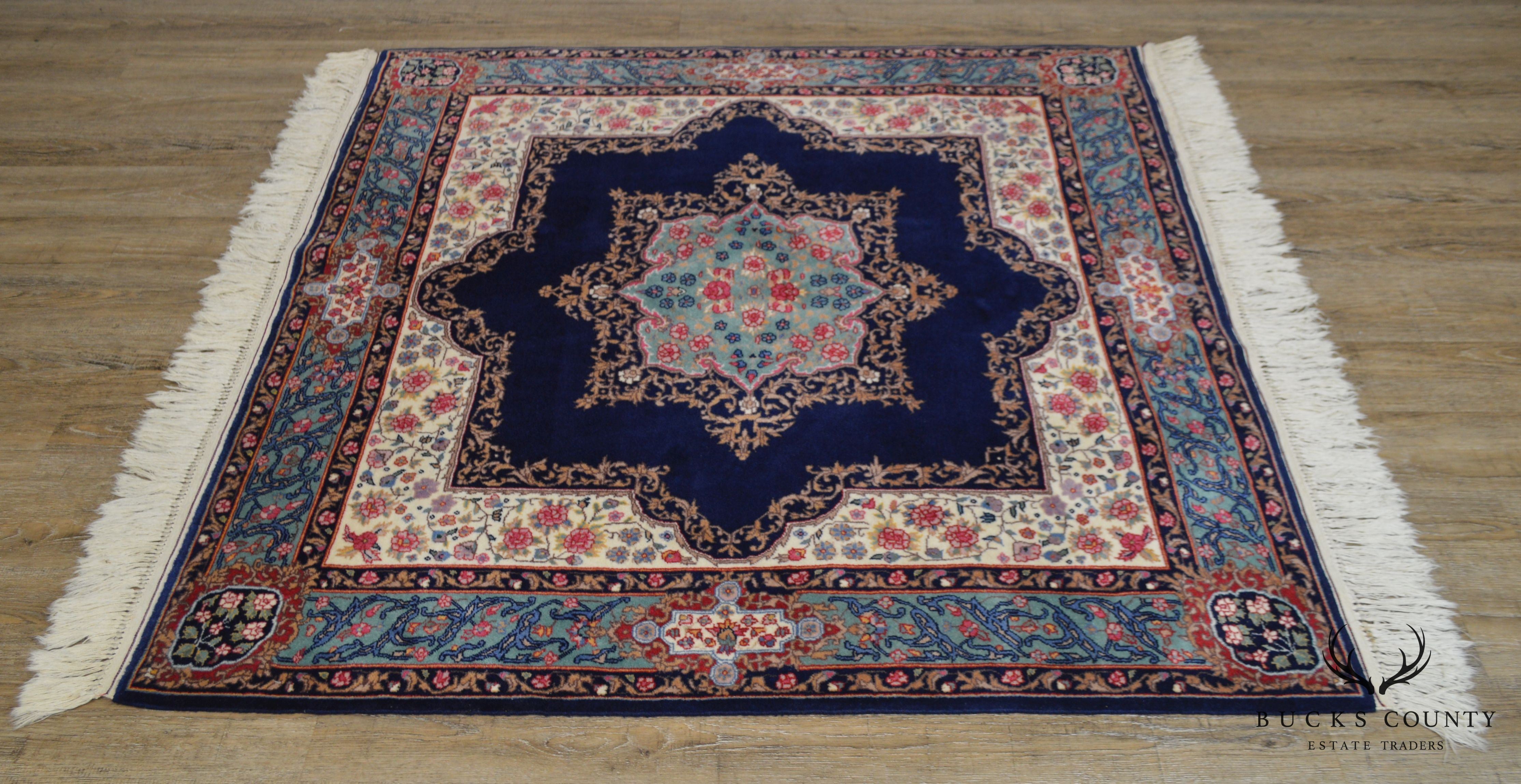 Fine Quality Hand Tied Blue Kirman 71"x60.5" Area Rug