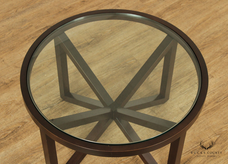 Contemporary Pair Round Glass Top Occasional Tables