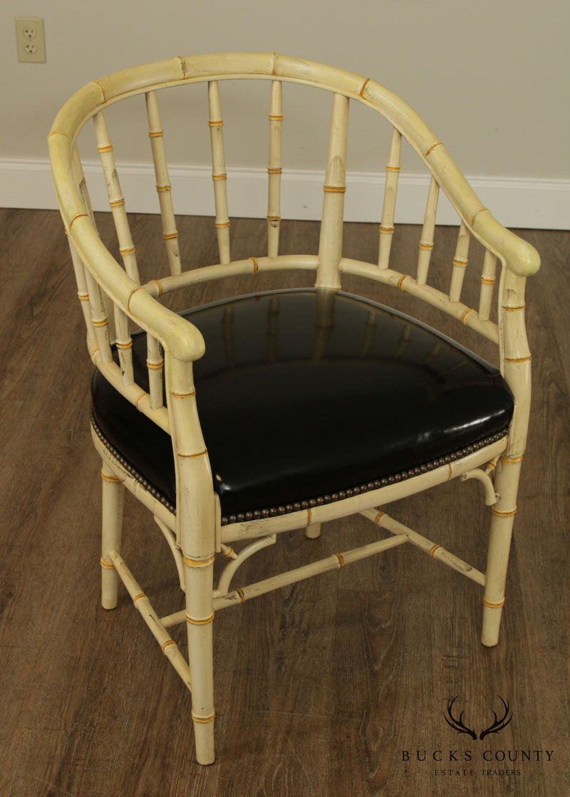 Century Hollywood Regency Style Faux Bamboo Panted Barrel Bach Chair