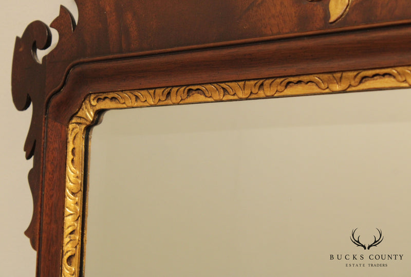 Chippendale Style Custom Quality Mahogany Partial Gilt Mirror