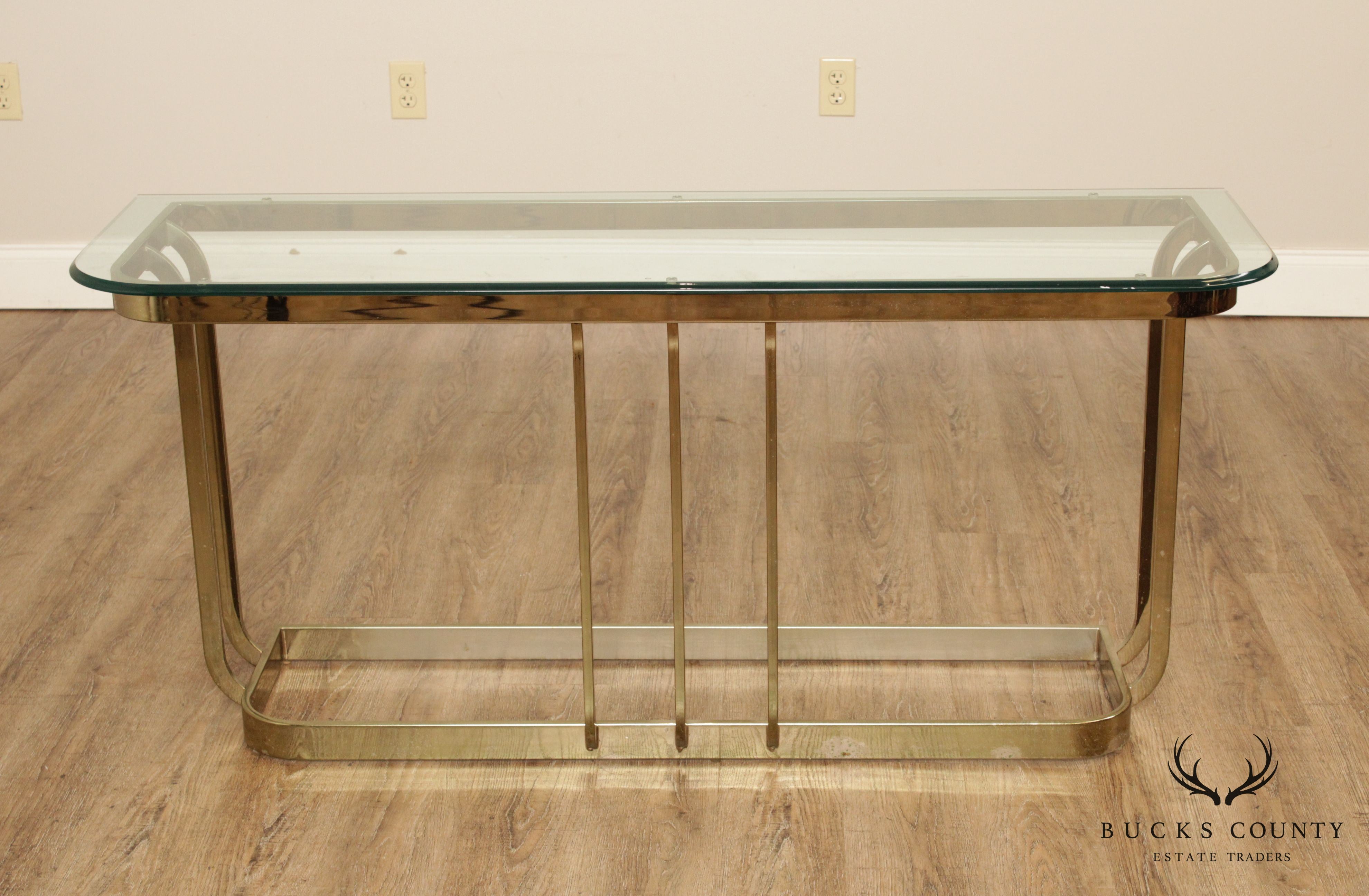 Postmodern Brass & Glass Console Table