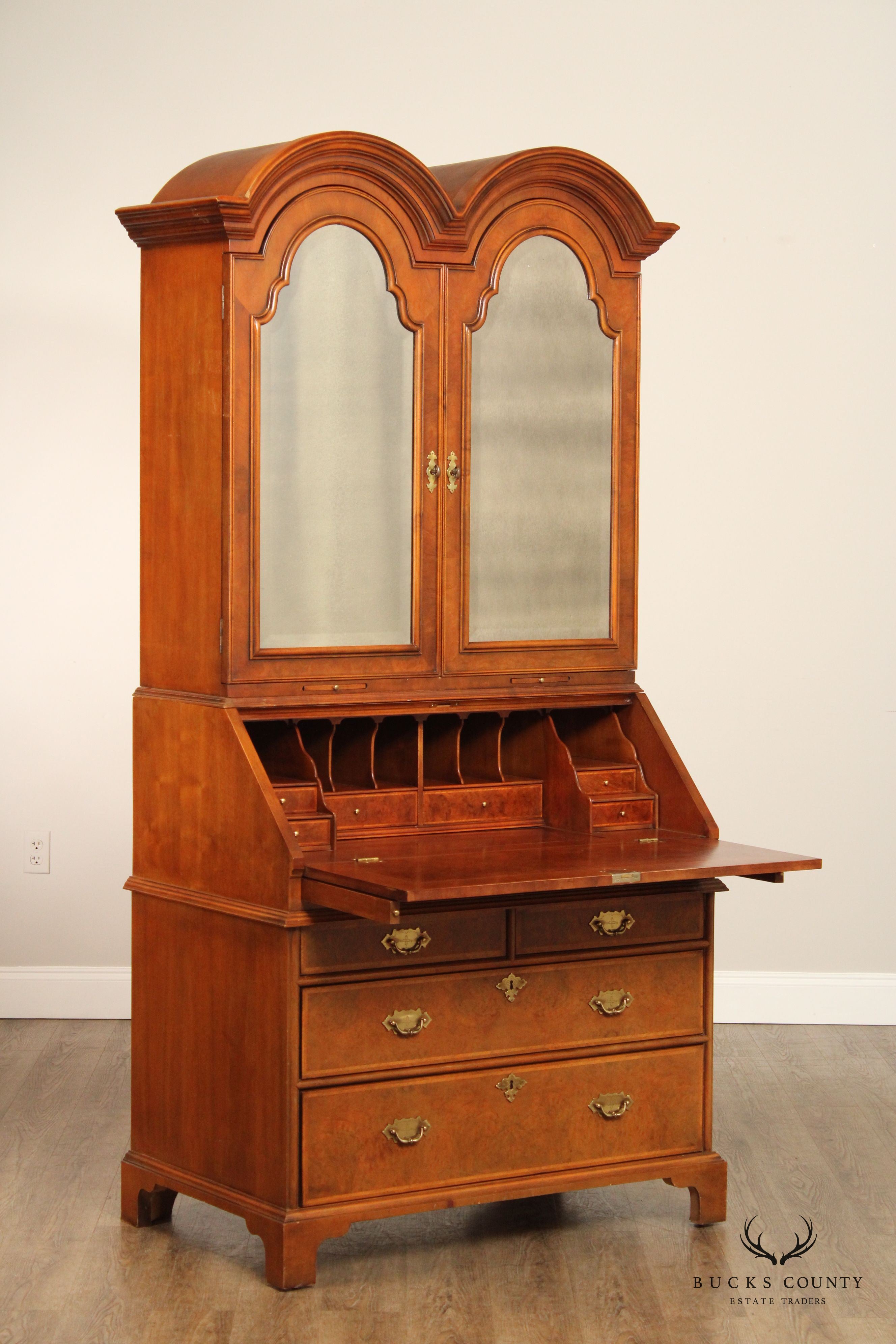 Century 'The British National Trust Collection'  Double Bonnet Walnut Secretary Desk