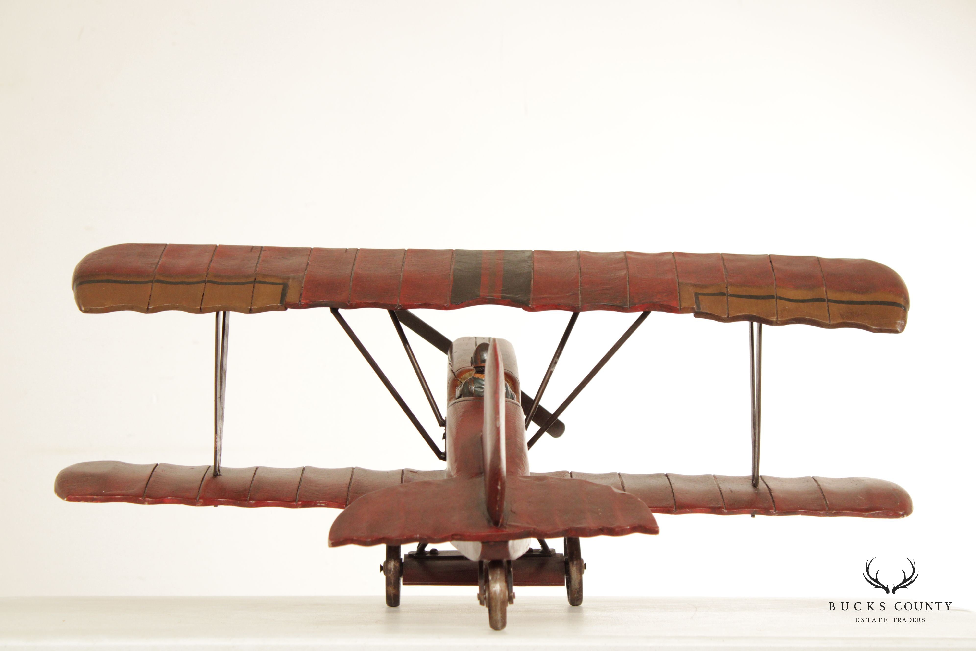 Post War Vintage Carved Wood Bi-Plane