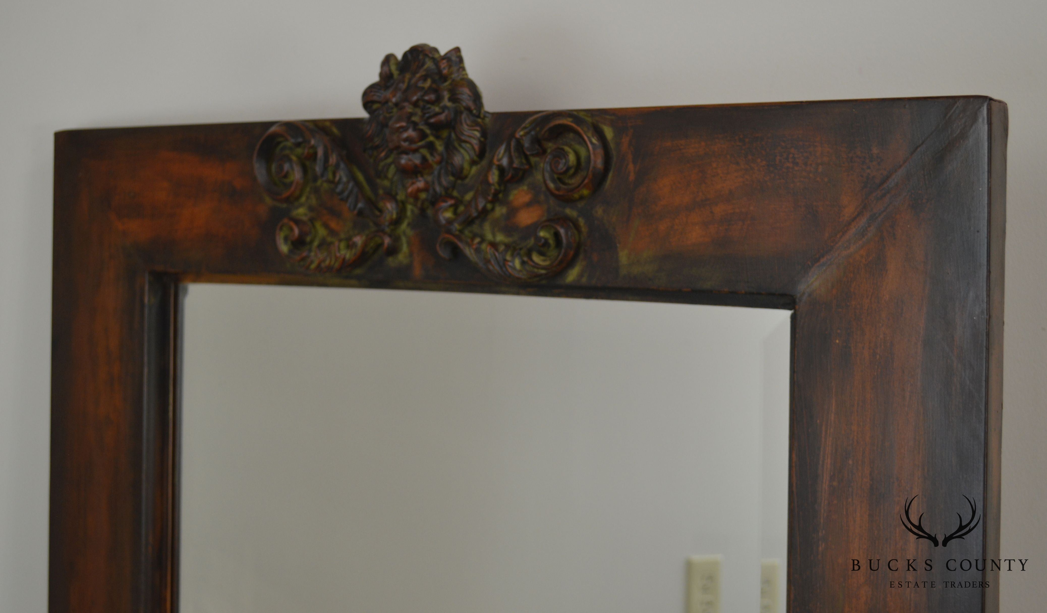 Renaissance Style Pair Iron Frame Mirrors with Lions Heads