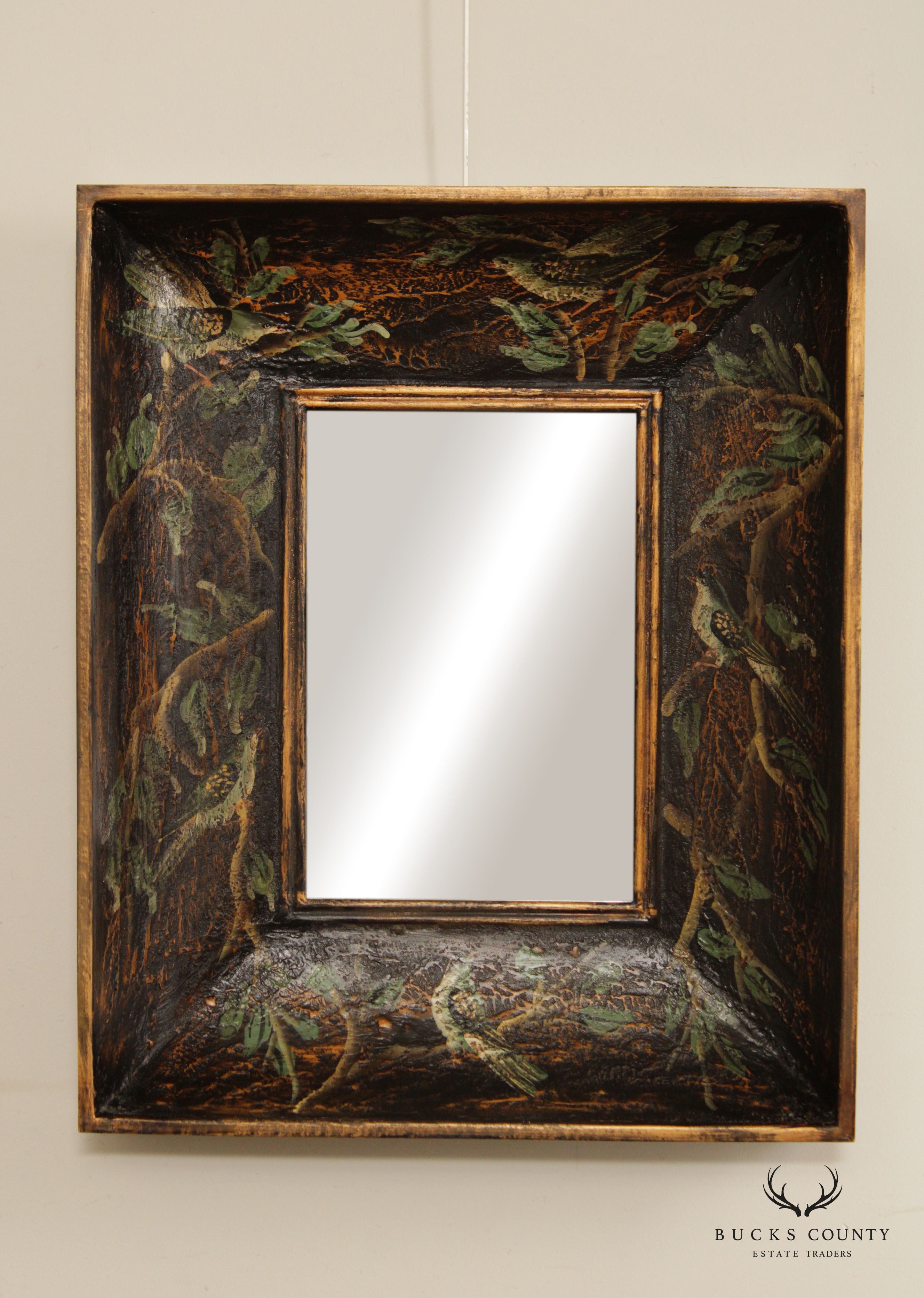 Rustic Hand Painted Shadow-Box Wall Mirror