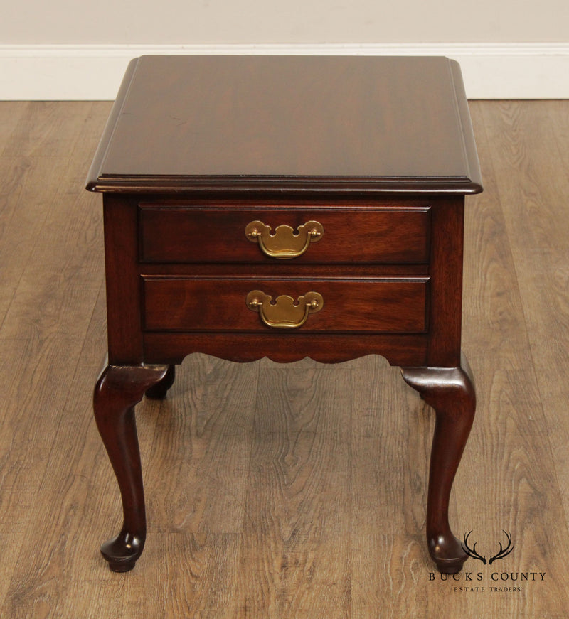 Henkel Harris Queen Anne Style Pair of Mahogany Two-Drawer End Tables