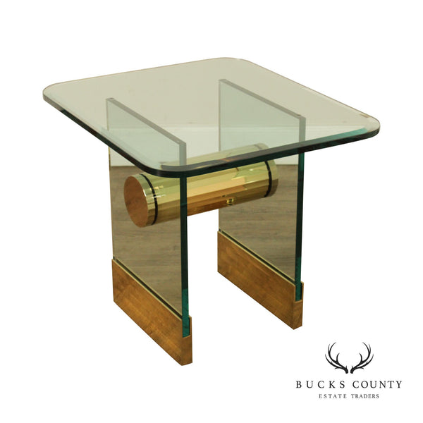 Postmodern Sculptural Brass and Glass Side Table