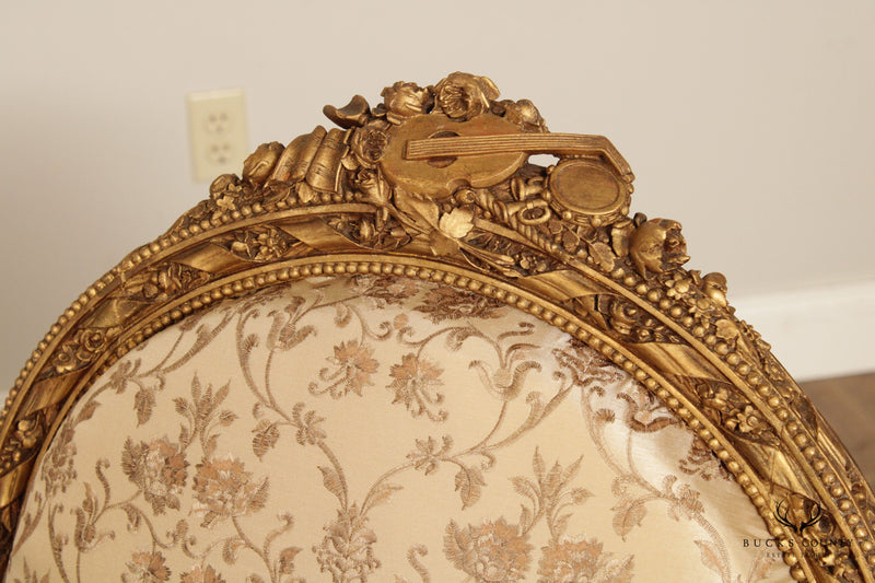 Antique Louis XVI Style Giltwood Silk Armchair, 19th Century – KLM