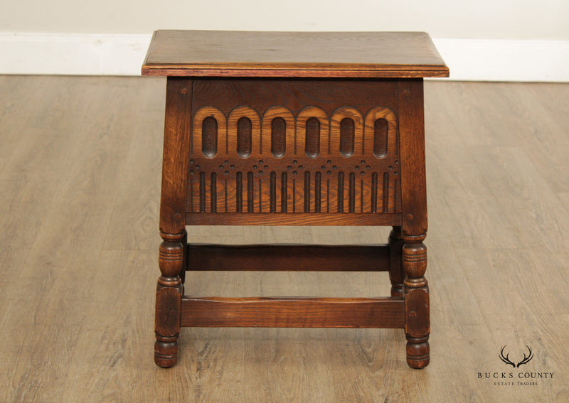 Jacobean Revival Style Carved Oak Side Table or Joint Stool
