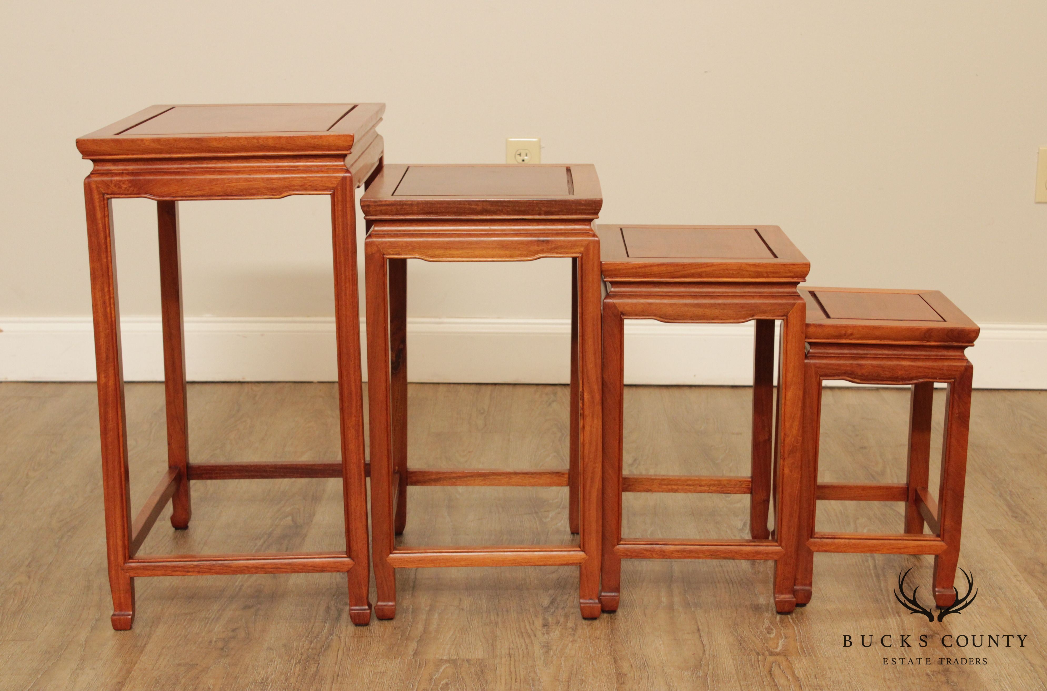 Vintage Asian Hard Wood Nesting Set 4 Tables