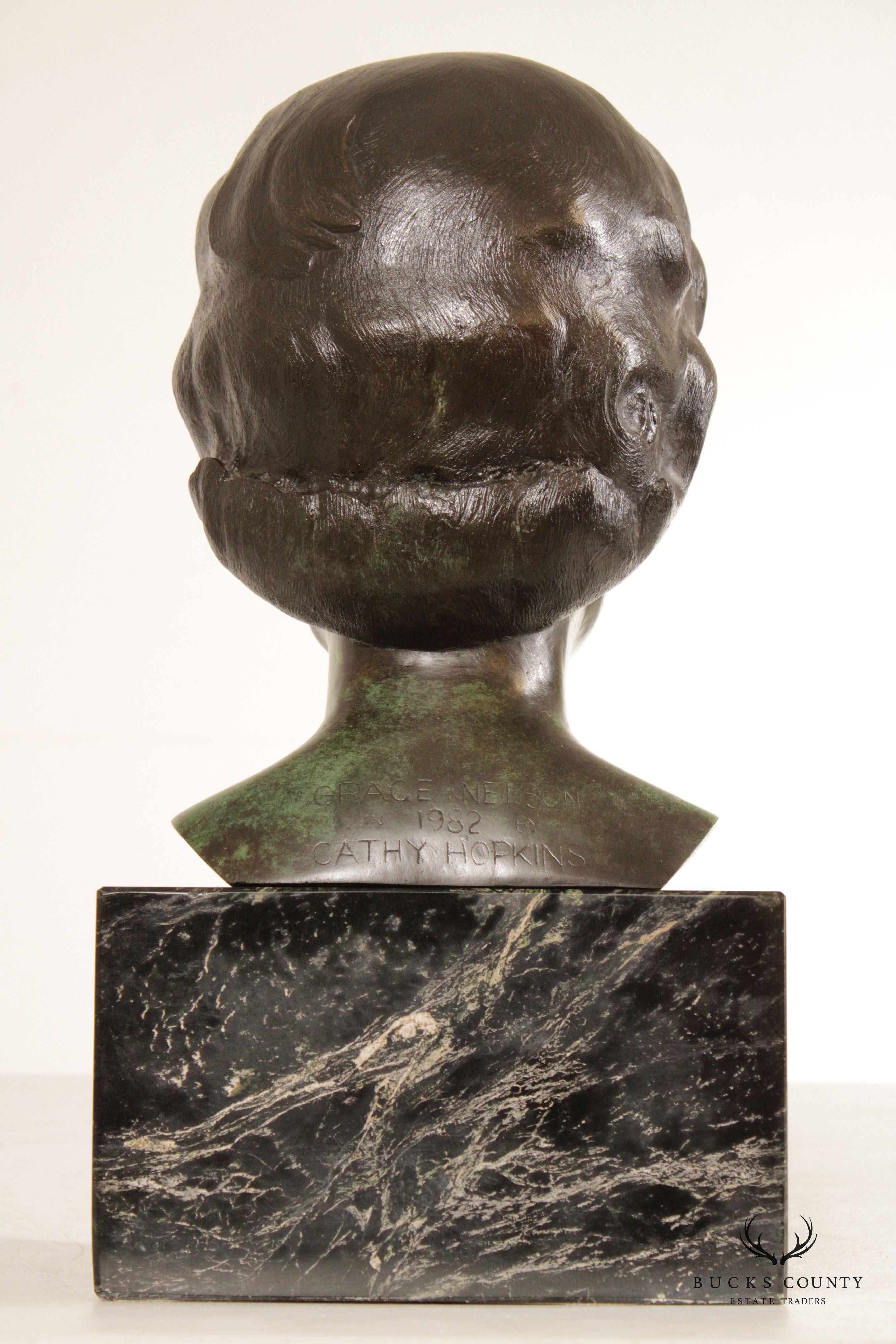 Vintage 1980s Bronze Female Bust by Cathy Hopkins