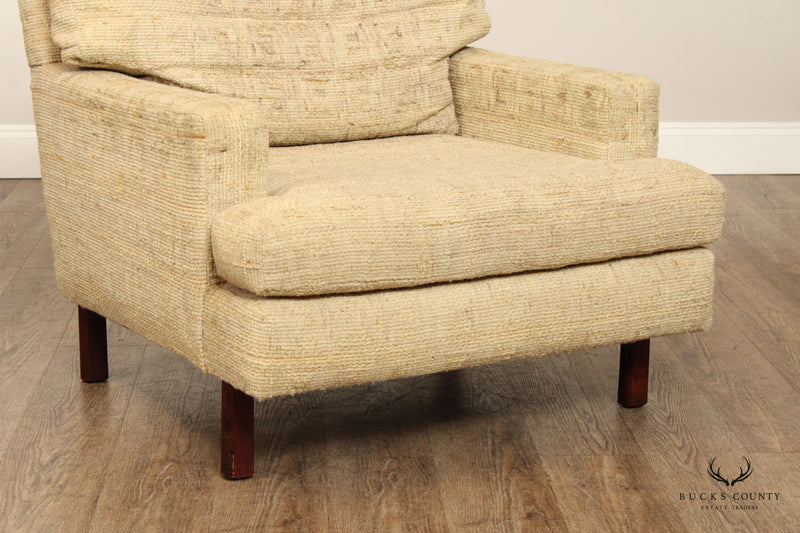 Mid Century Modern Upholstered Club Lounge Chair On Walnut Legs
