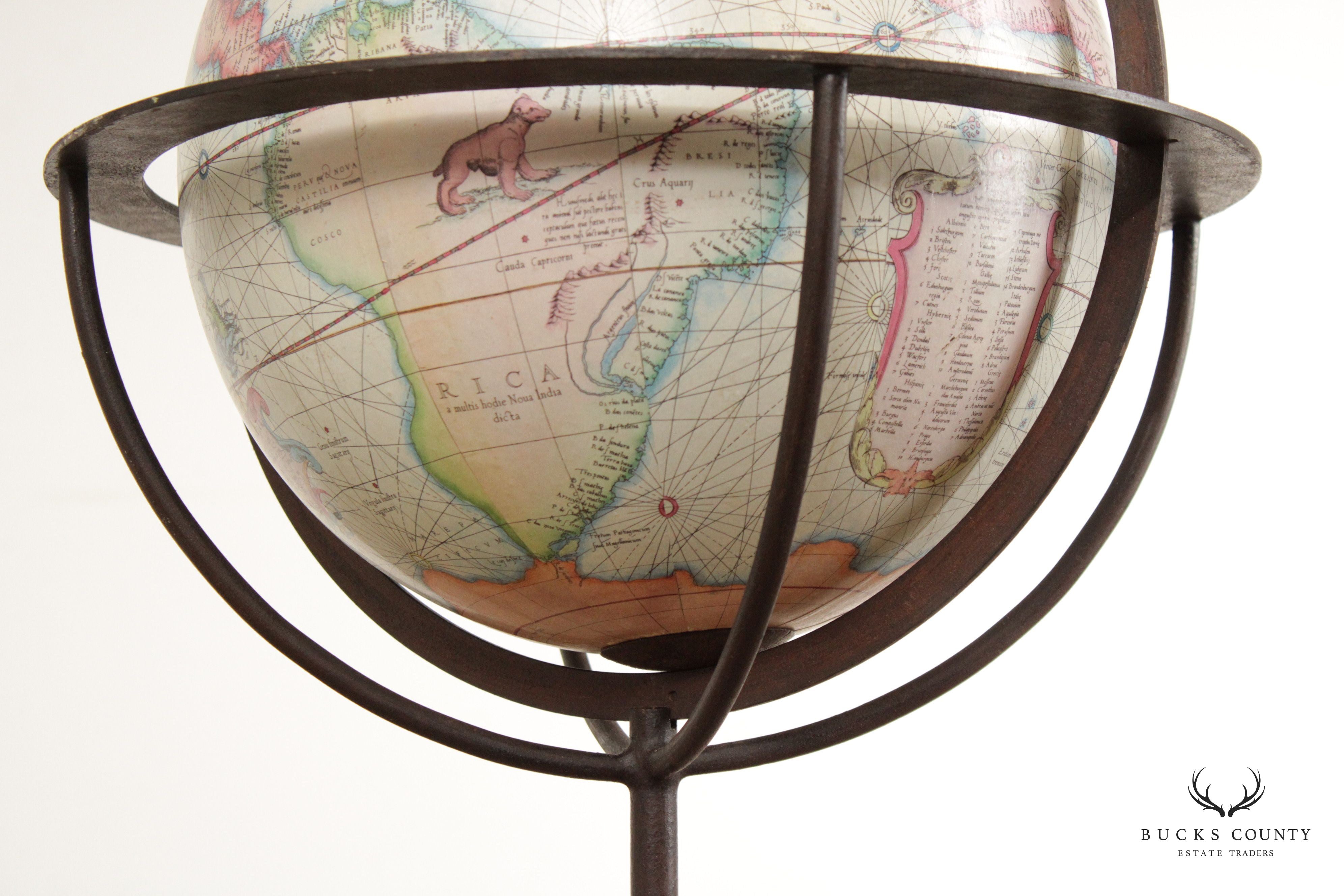 Spanish Baroque Style Vintage Globe on Iron Stand