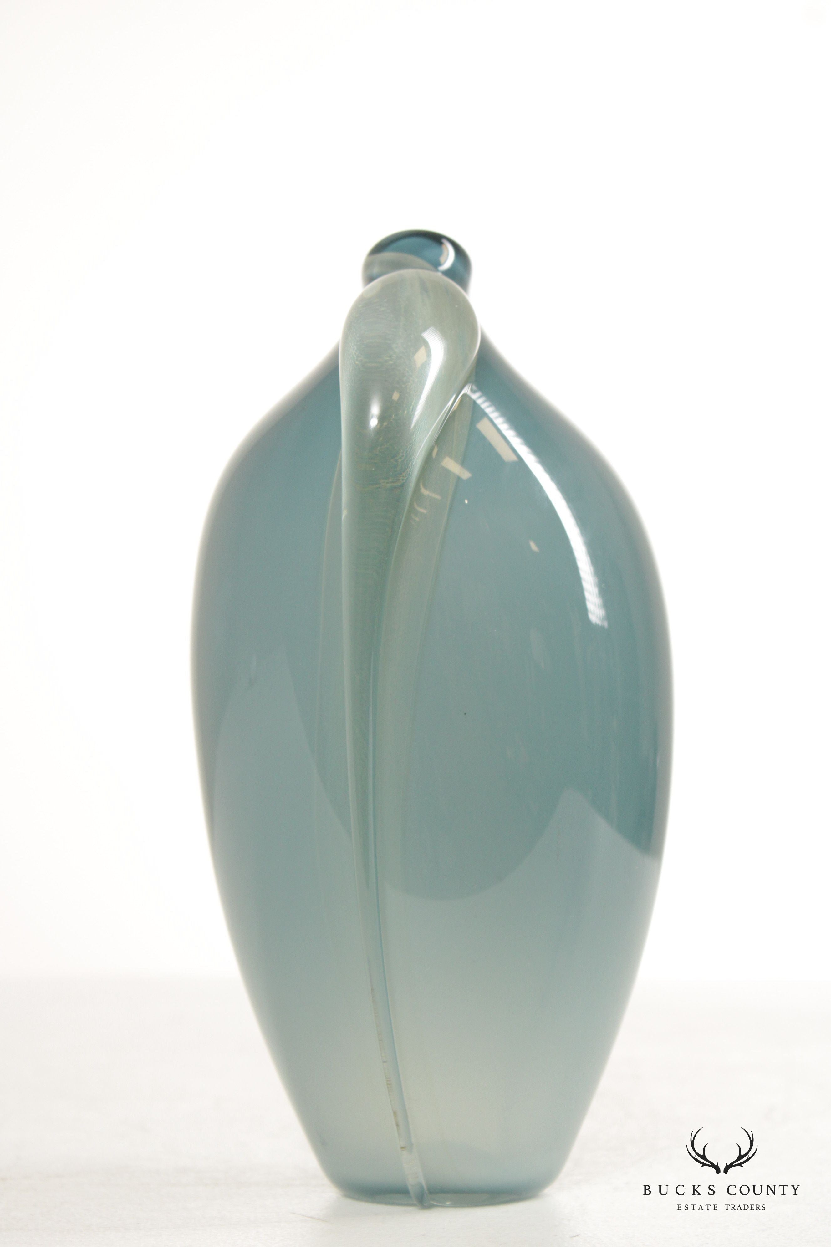 Thomas Buechner Blue Vitrix Blown Art Glass Vase, Signed