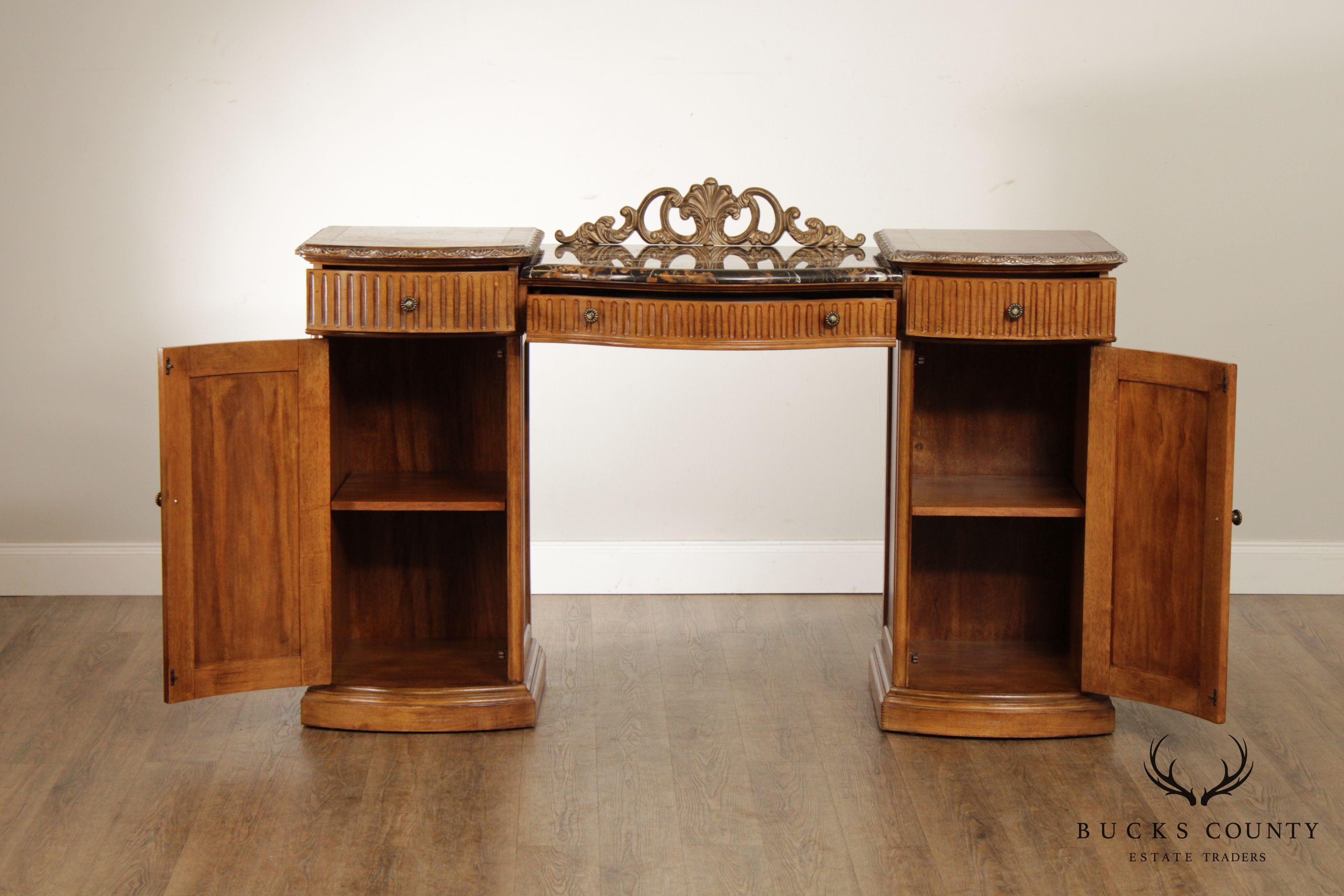 Schnadig Burl Wood French Style Marble Top Sideboard