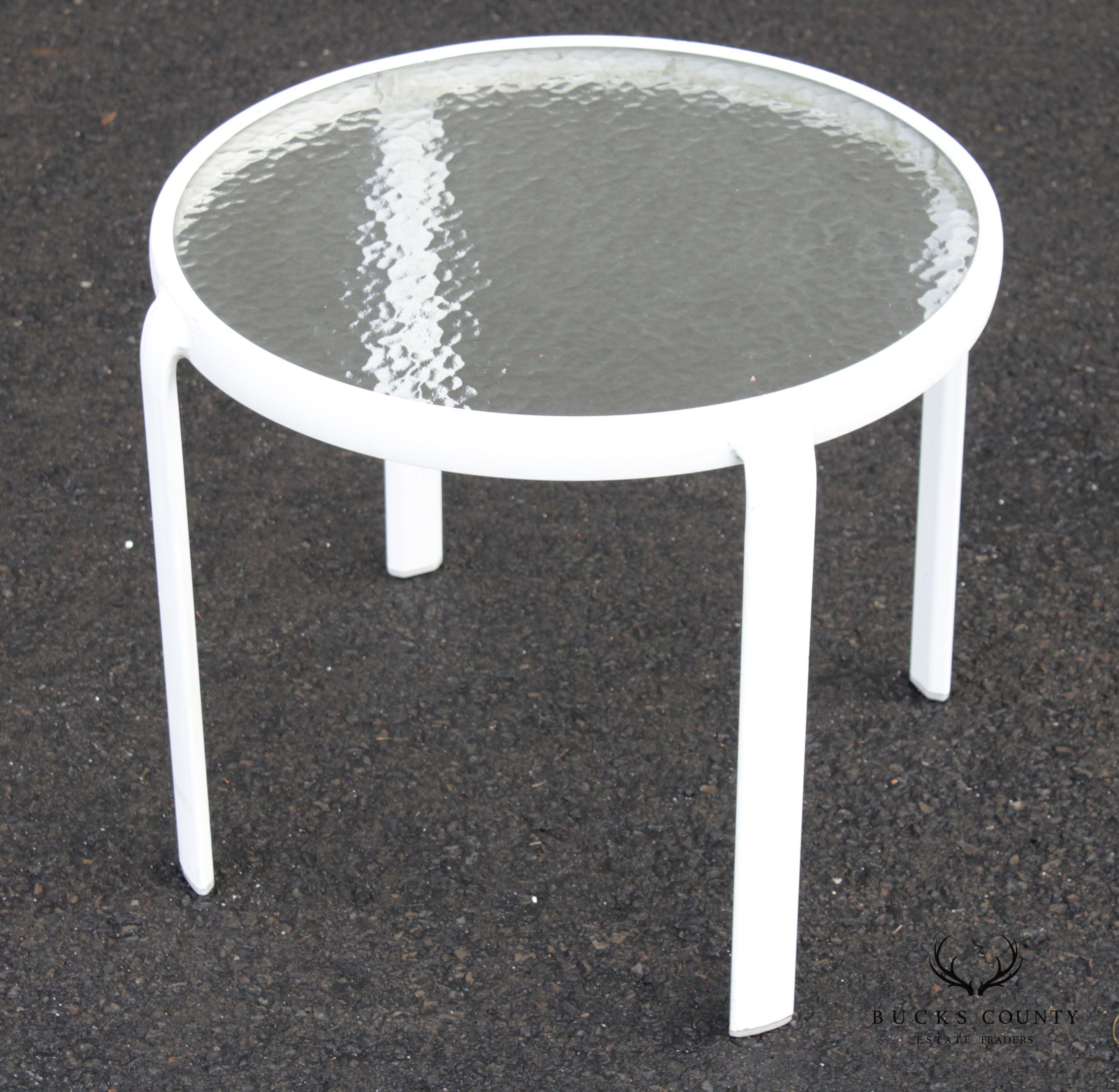 Vintage Aluminum and Glass Round Outdoor Patio End Table (B)