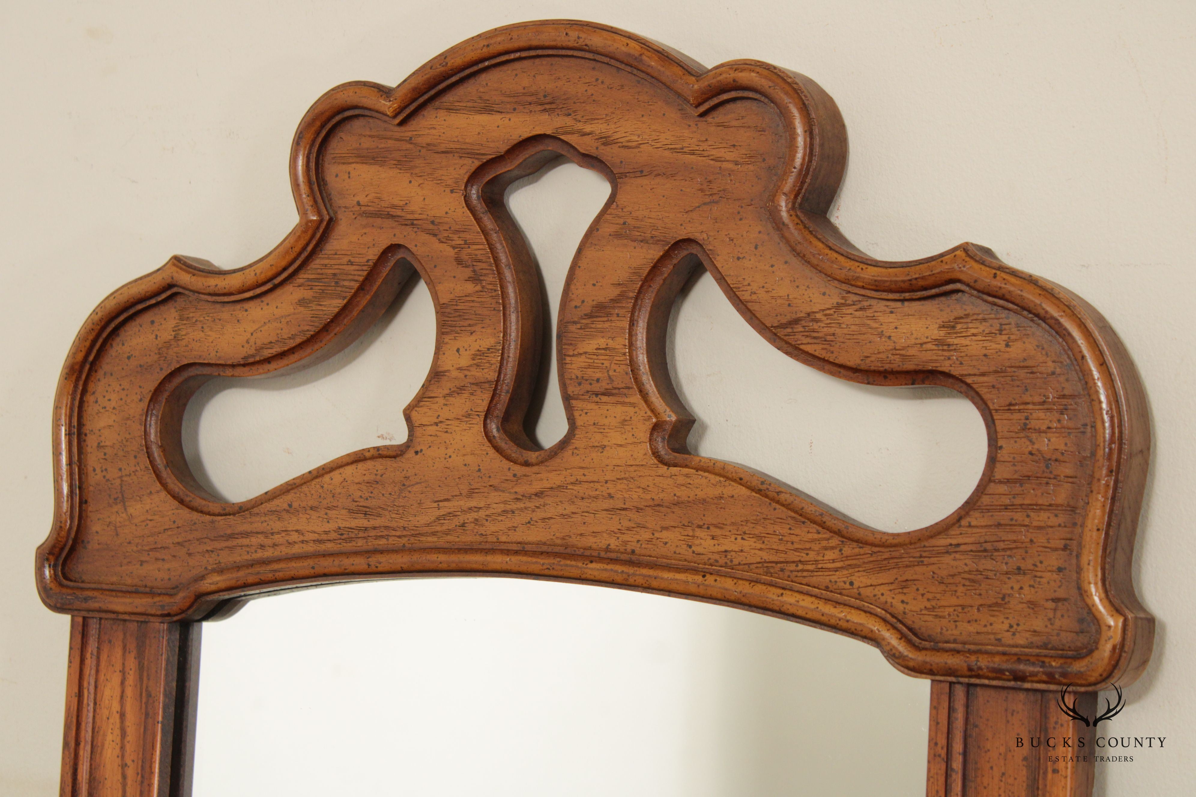 French Provincial Style Pair Of Oak And Pecan Frame Wall Mirrors