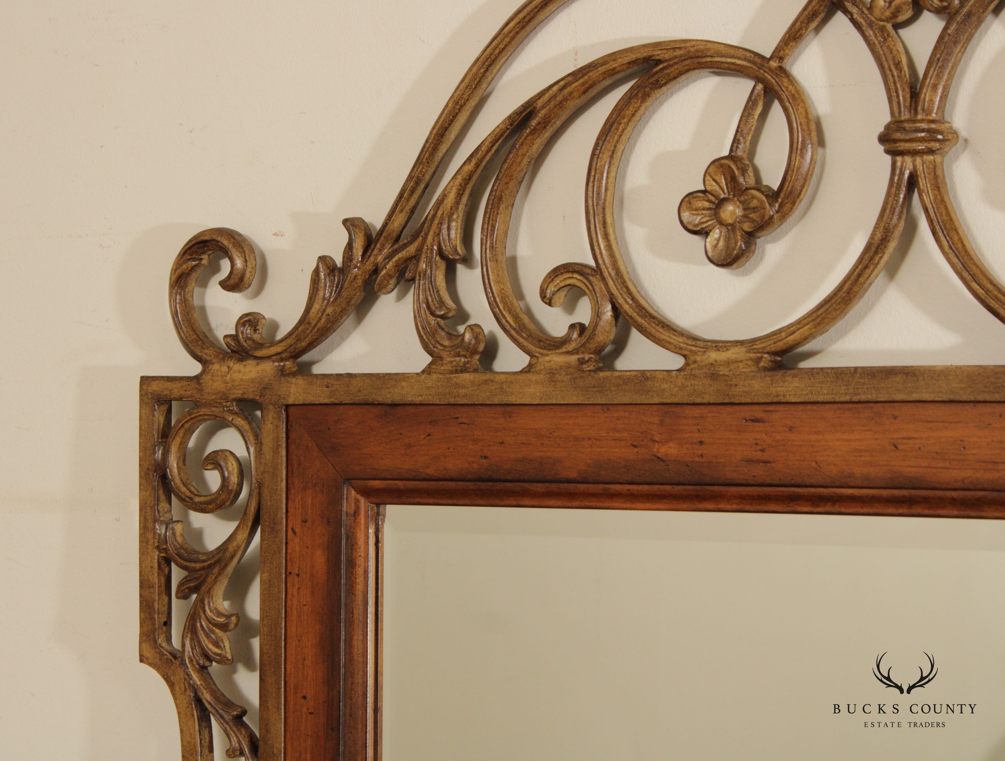 Tuscan Style Scrolled Iron Work and Wood Frame Wall Mirror