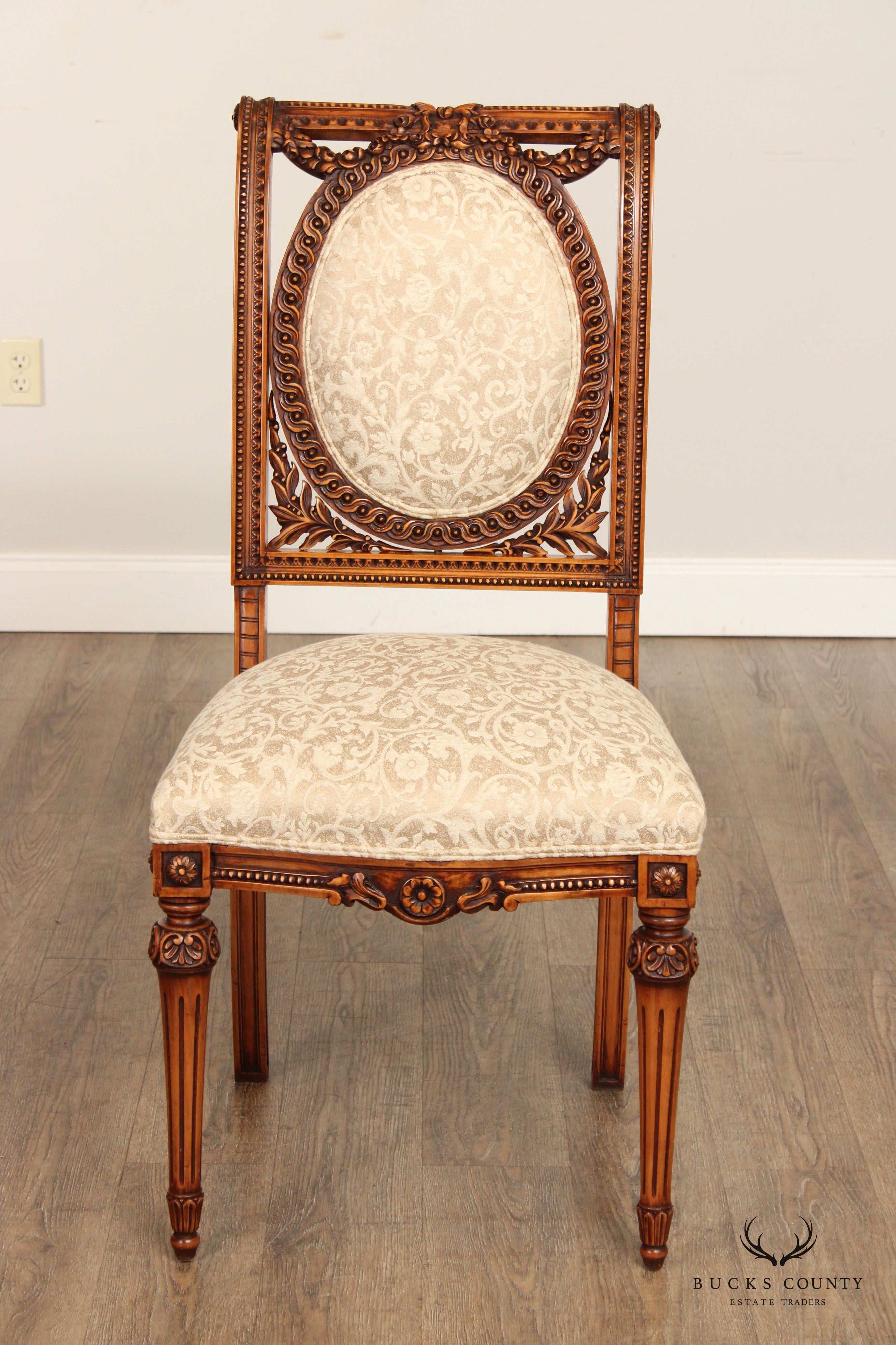 Englander Line French Louis XVI Style Set of Eight Carved Dining Chairs