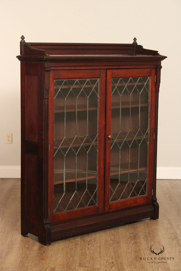 Antique Victorian Mahogany Leaded Glass Bookcase