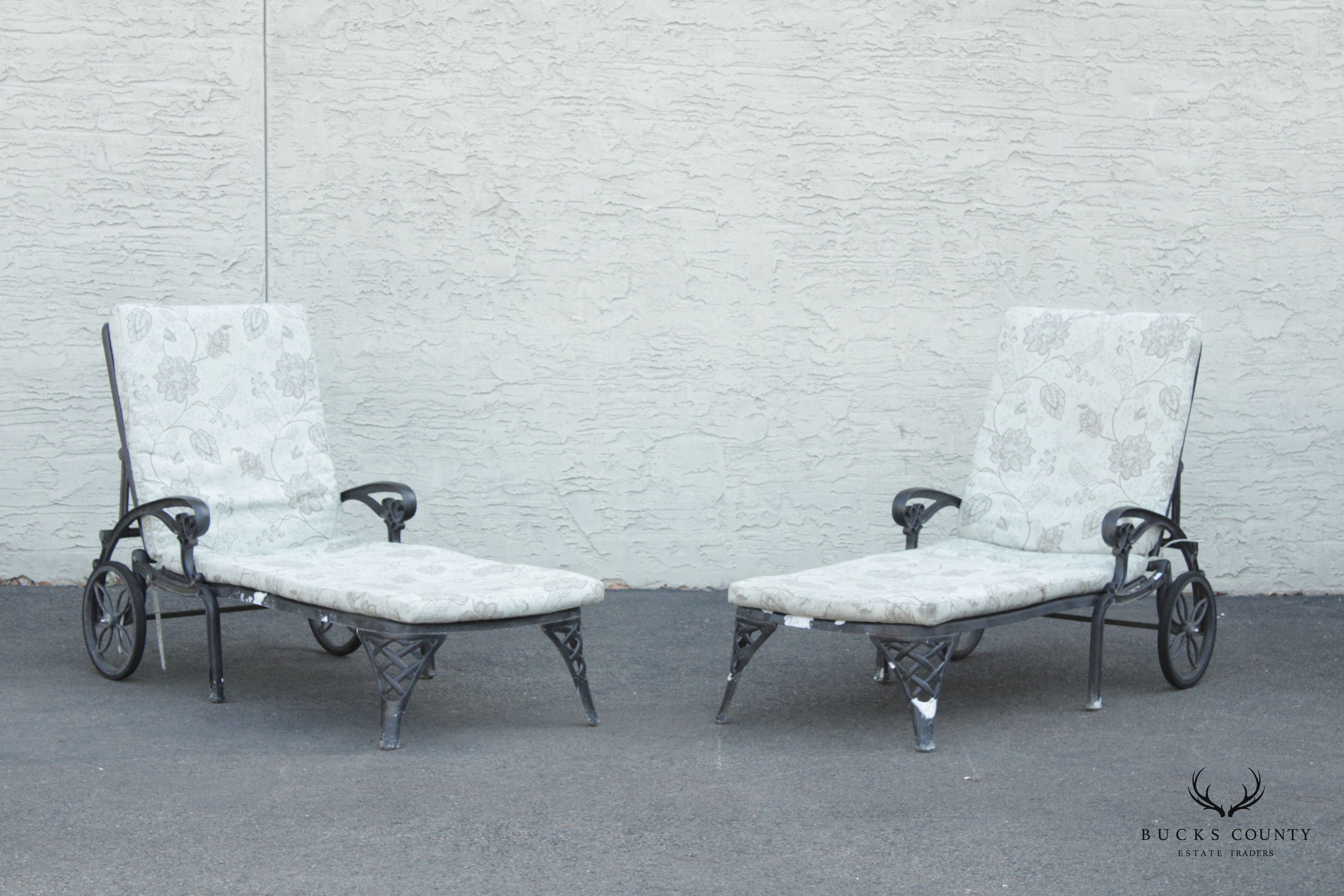 Cast Aluminum Outdoor Patio Pair of Chaise Lounges