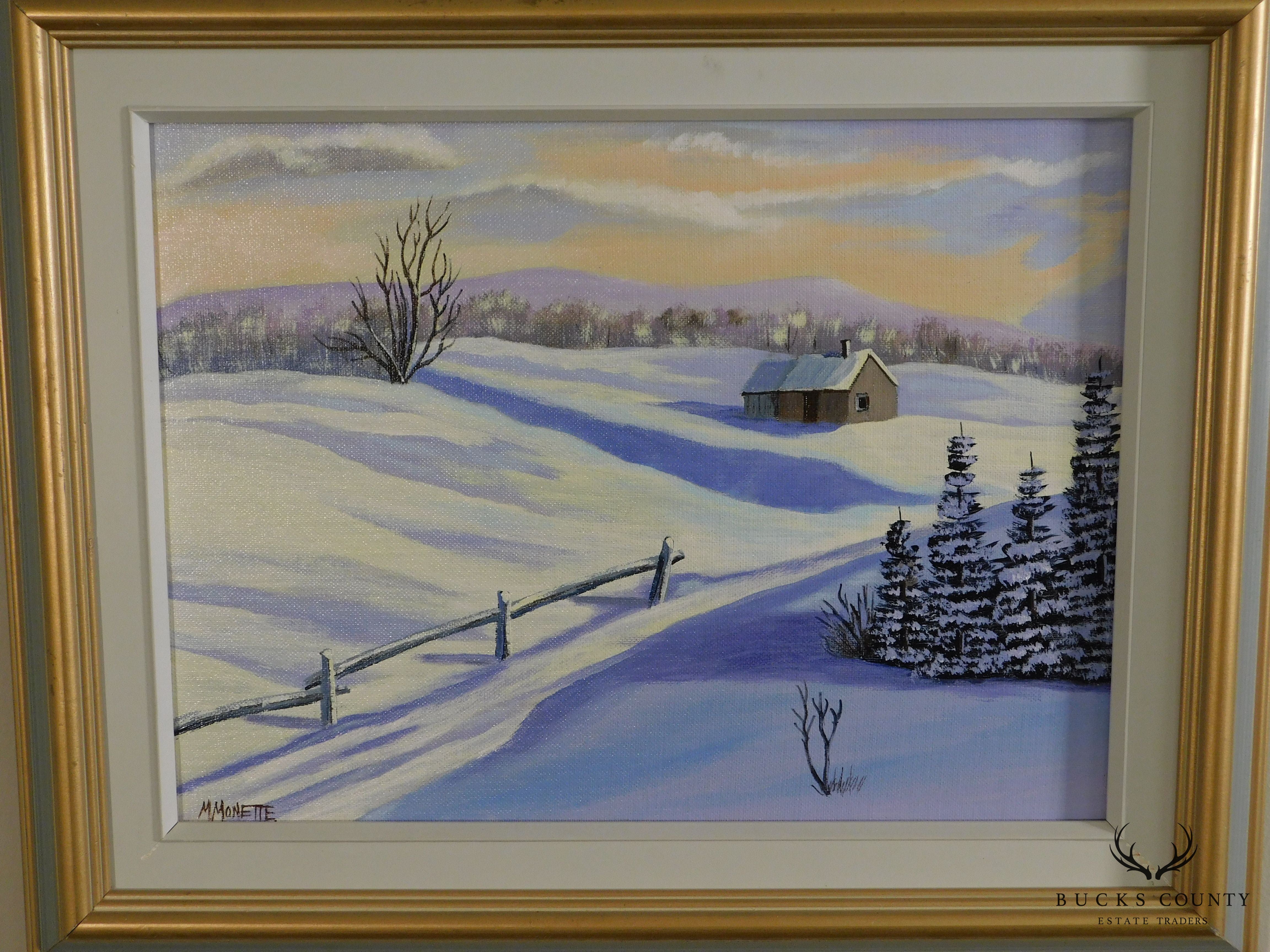 M. Monette Oil Painting on Canvas Board Landscape Late Winter Afternoon Solitude