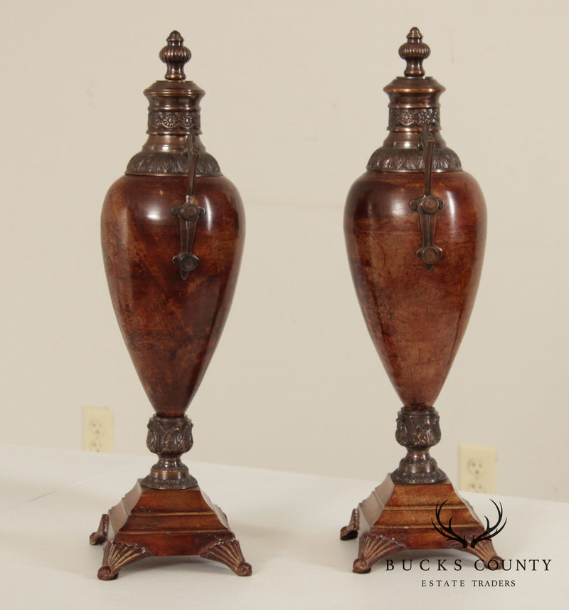 Regency Style Pair of Painted Metal Urns