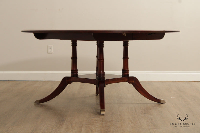 Ethan Allen Newport Collection Round Banded Mahogany Extendable Dining Table