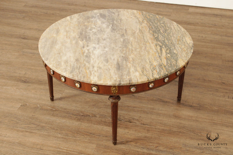 French Louis XVI Style Marble Top Cocktail Table
