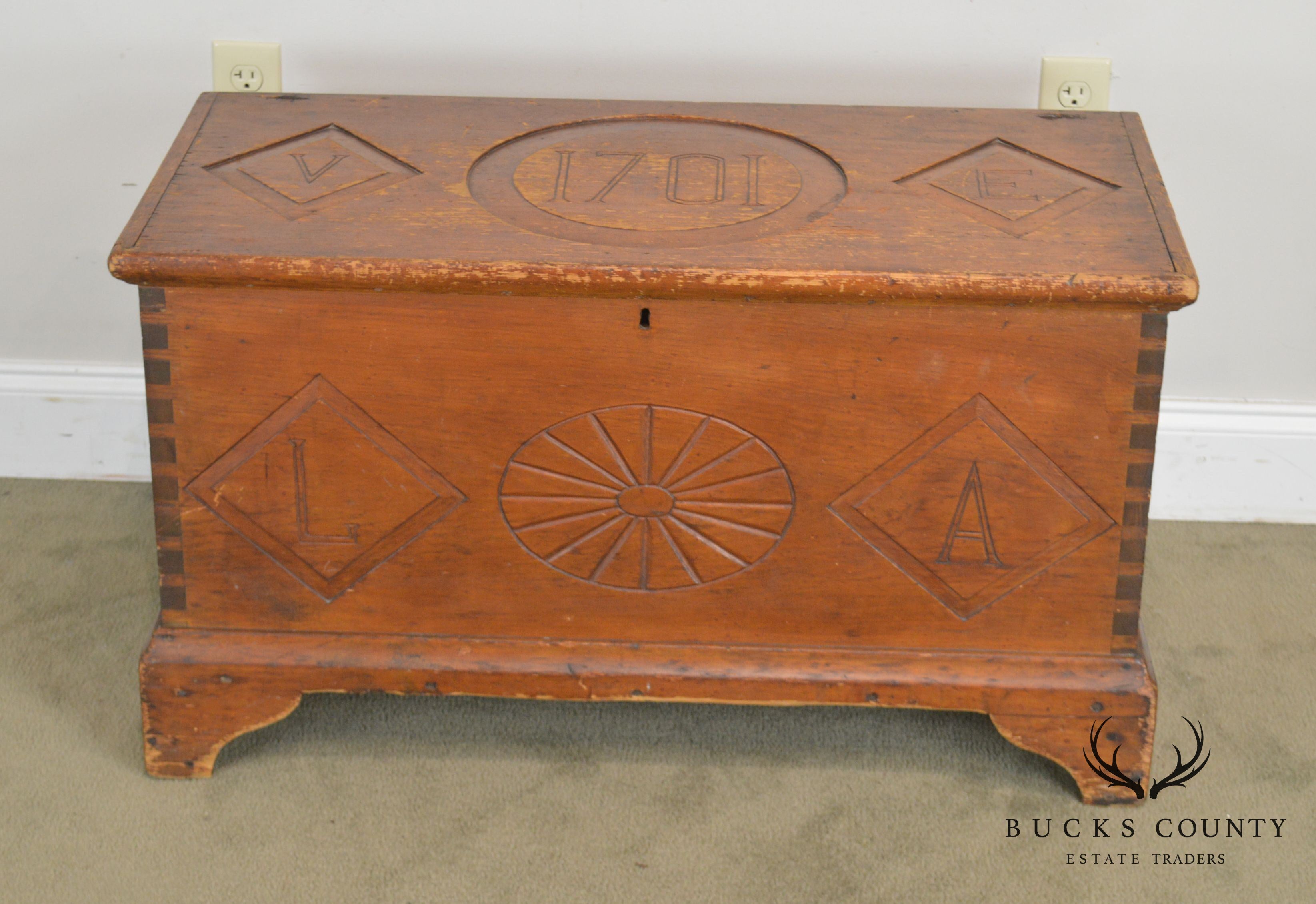 Antique 1701 Monogrammed Carved Dutch Blanket Chest