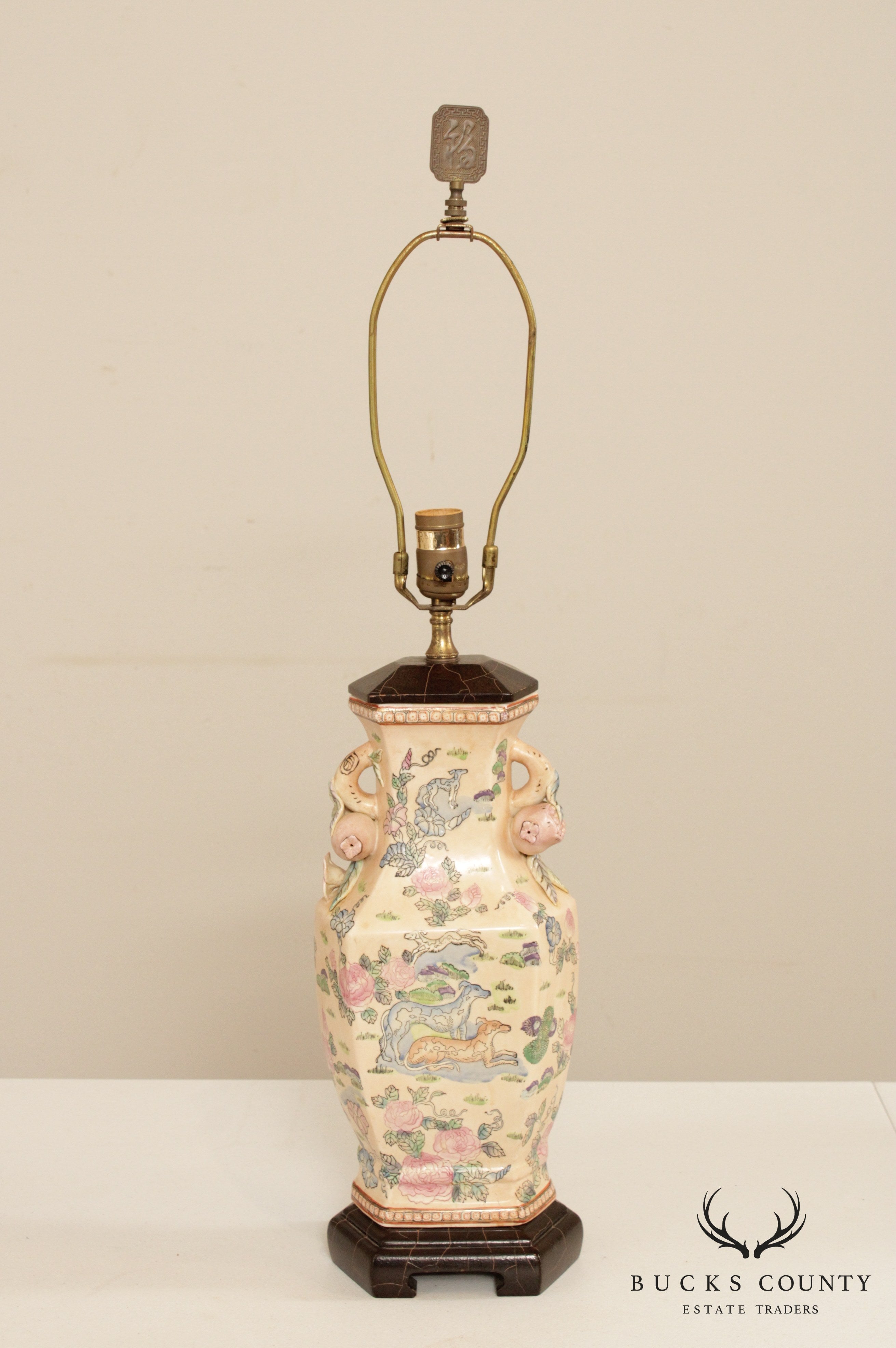 Vintage Chinoiserie Porcelain Table Lamp with Shade`