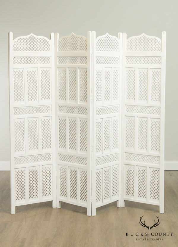 Hollywood Regency Middle Eastern Style White Painted 4 Panel Room Divider