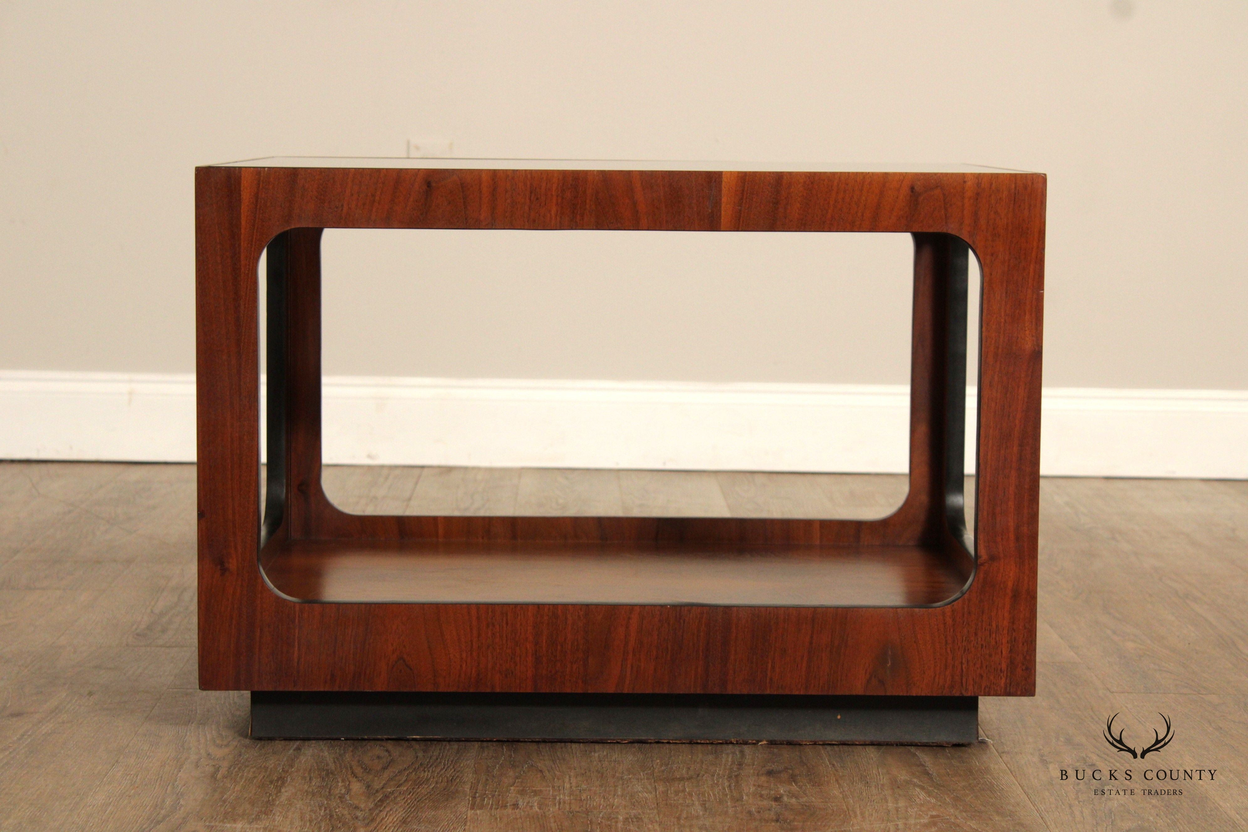 Lane Mid Century Modern Walnut And Smoked Glass Coffee Table