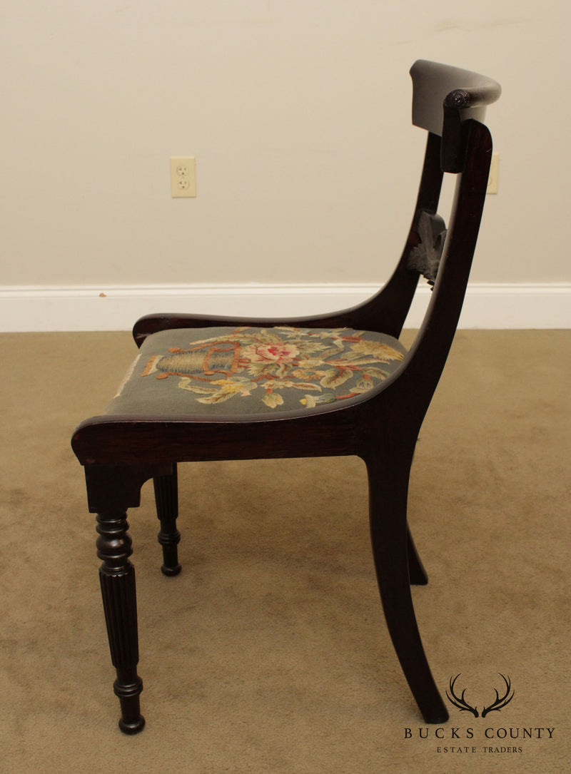 Duncan Phyfe & Sons New York Branded Antique Swan Carved Side Chair