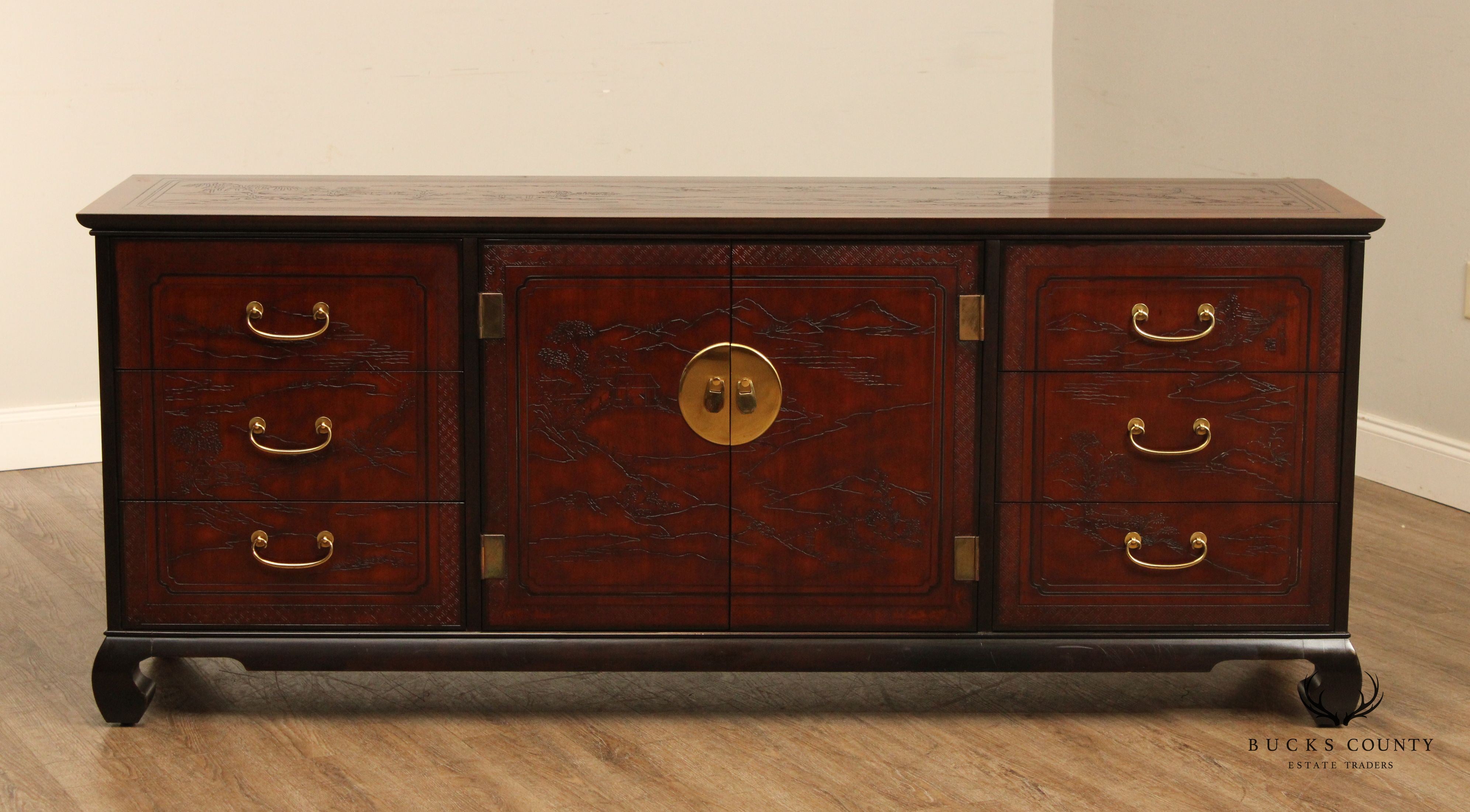 Drexel Heritage Chinoiserie Carved 'Connoisseur' Chest of Drawers