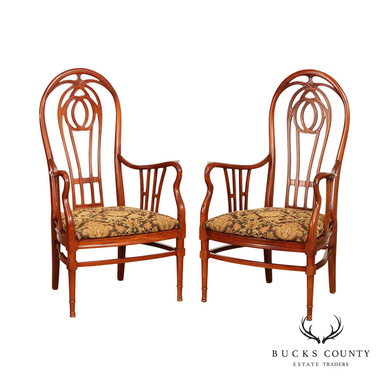 Vintage Pair of Carved High Balloon-Back Dining Armchairs