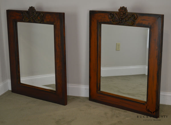 Renaissance Style Pair Iron Frame Mirrors with Lions Heads