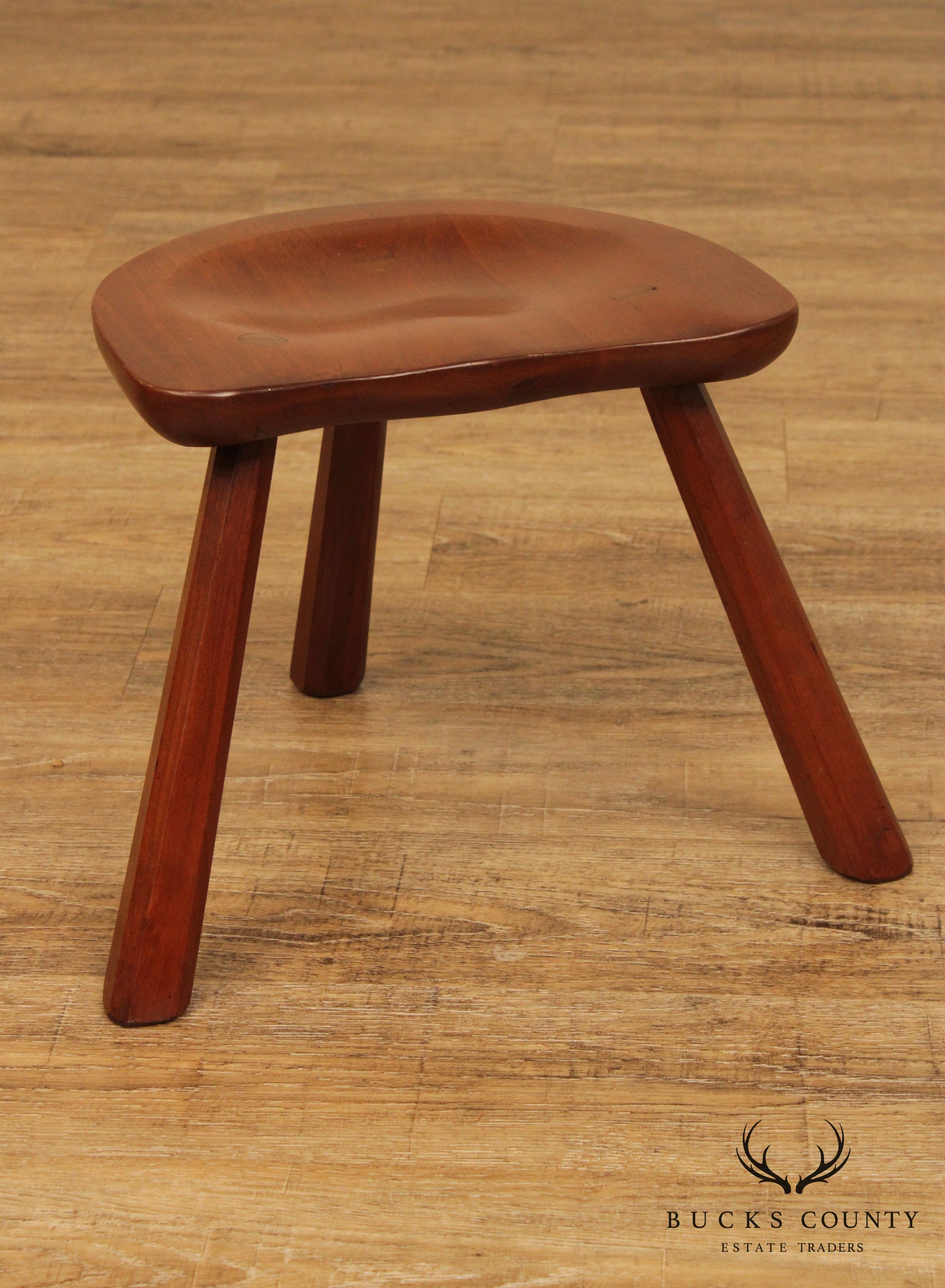 Vintage Hand Crafted Solid Cherry Wood 3 Legged Stool