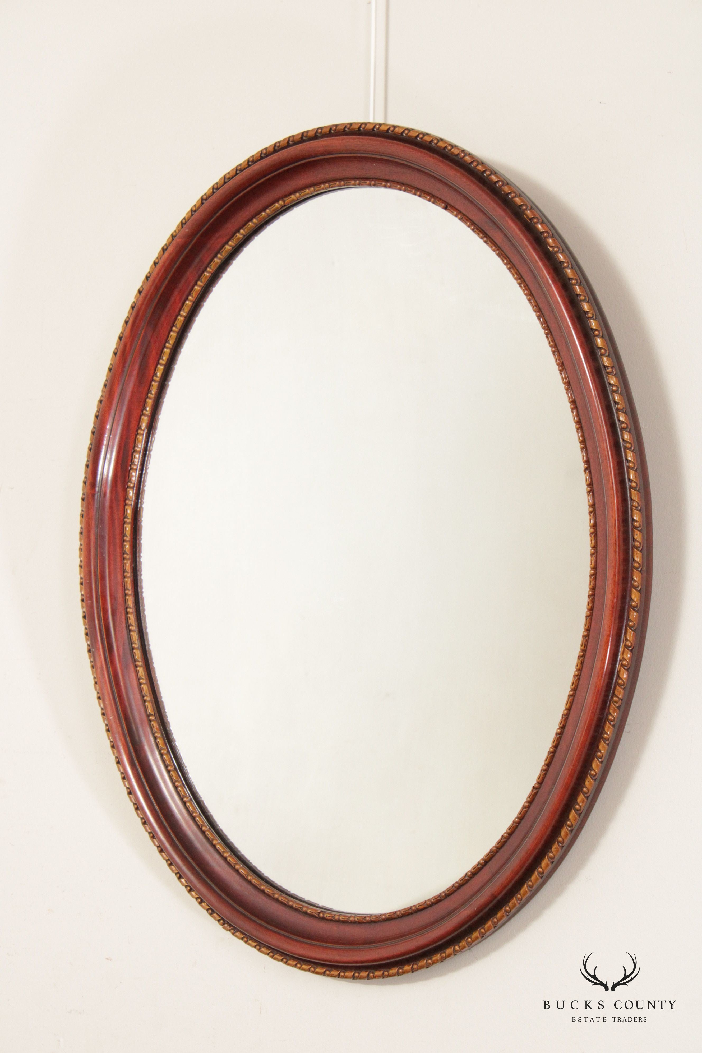 Kindel French Louis XVI Style Vintage Oval Mahogany Wall Mirror