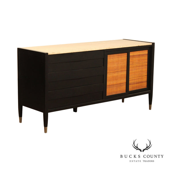 American of Martinsville Mid Century Modern Travertine Top Long Dresser