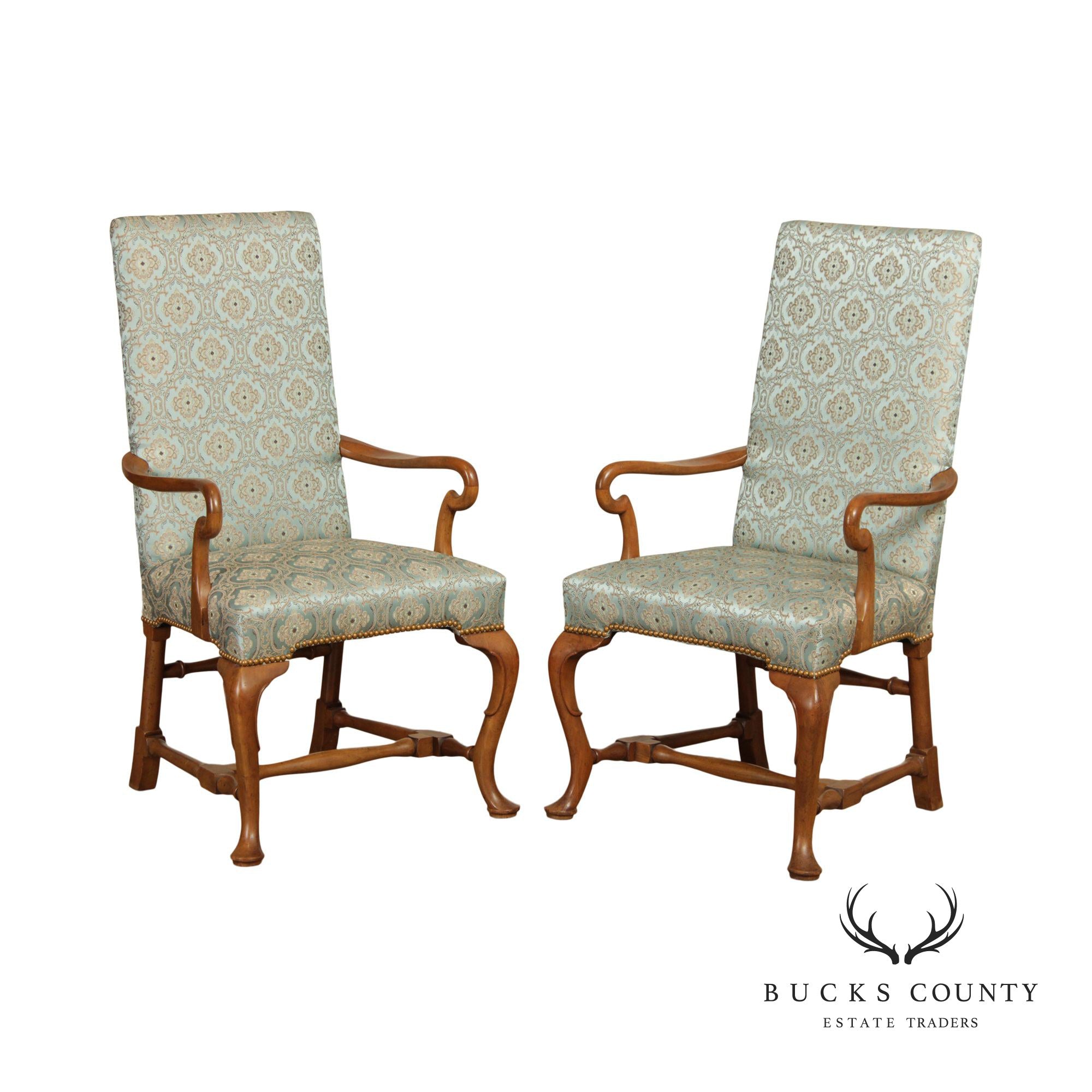 Baker Queen Anne Style Pair of Shepherd's Crook Armchairs