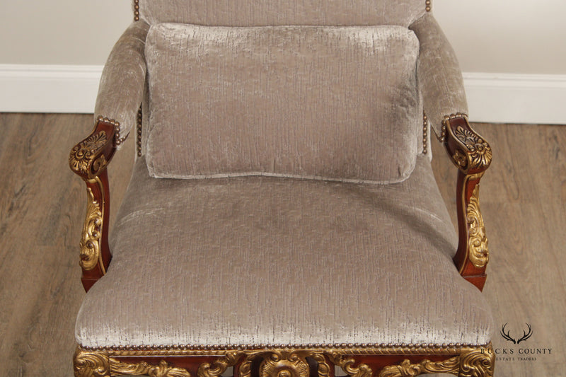 EJ VICTOR FRENCH REGENCE STYLE GILT CARVED ARMCHAIR